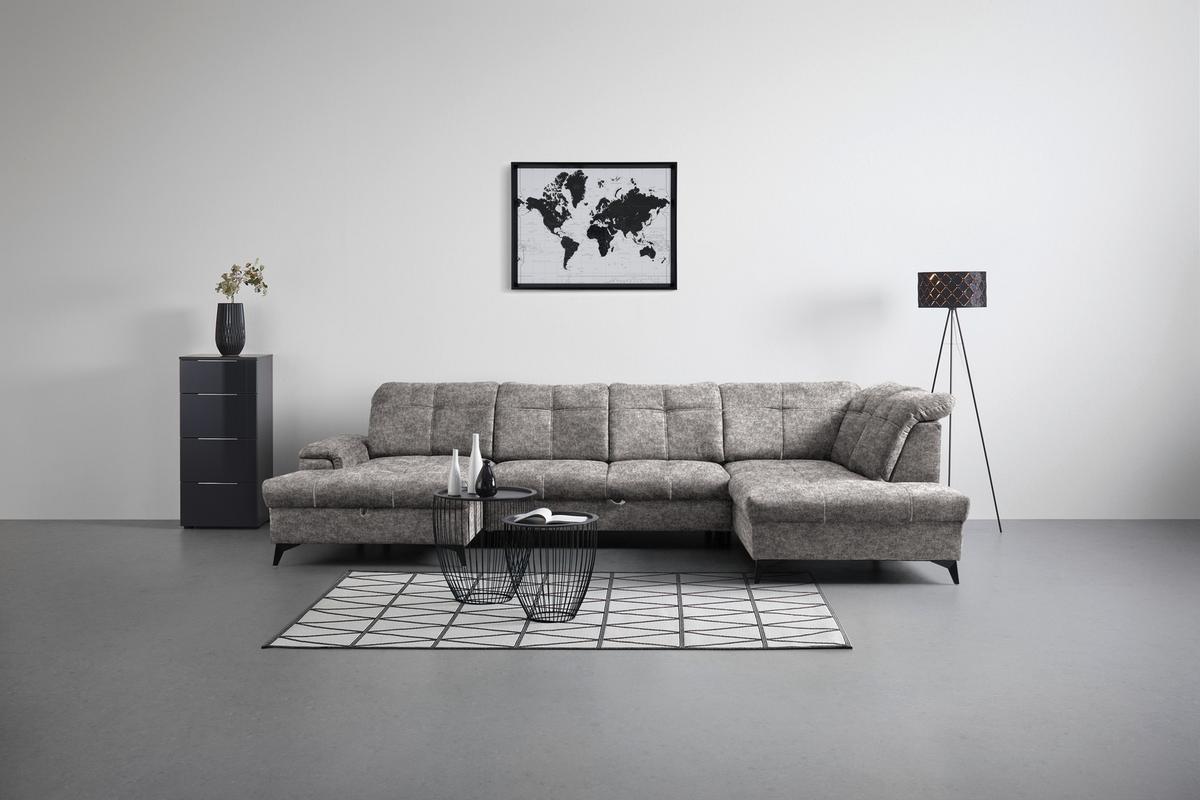 Sedacia súprava U SIERRA, pravá, sivobéžová INFINITY - čierna/sivobéžová, Modern, kov/textil (181/364/230cm) - Mömax