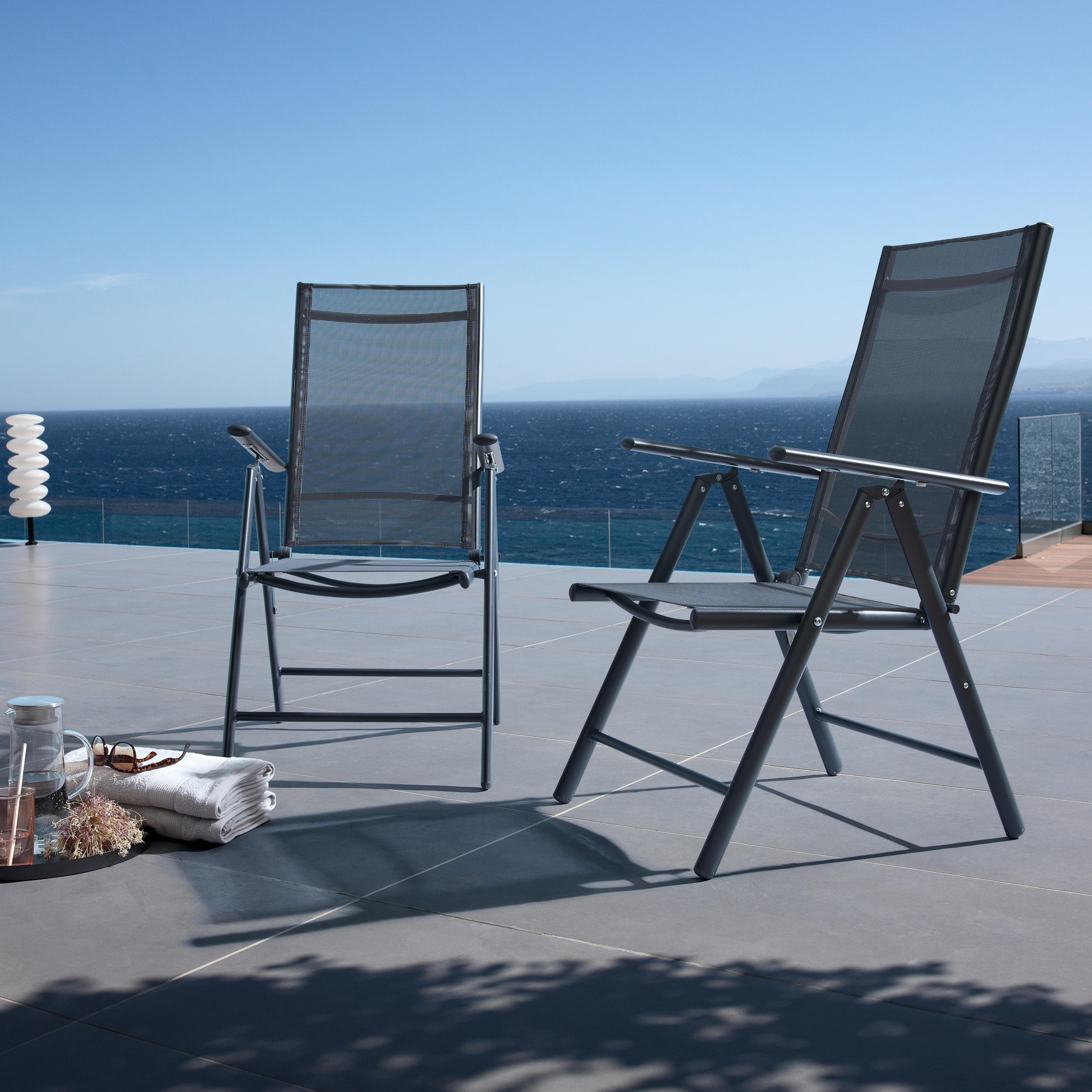 Gartensessel klappbar Anja Aluminium, Textilene - Anthrazit, MODERN, Textil/Metall (56/106/66cm) - Ondega