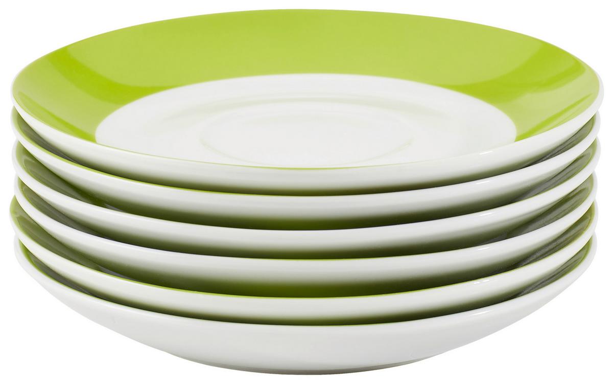 Untertassenset Grün Weiß 6-teilig D: 14,5 cm - Weiß/Grün, Basics, Keramik (14,5cm) - Van Well
