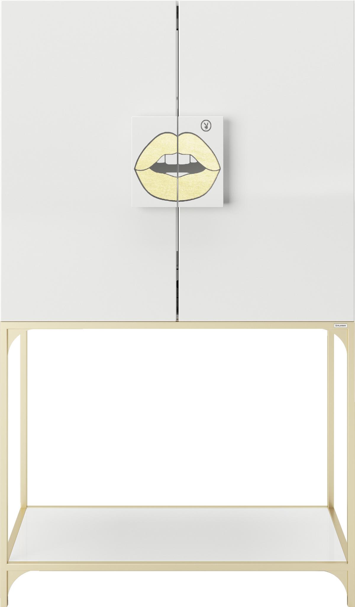 Barschrank Brandi 2-türig Weiß/goldfarben 100x170x45 Cm - Goldfarben/Weiß, LIFESTYLE, Glas/Holzwerkstoff (100/170/45cm) - Playboy