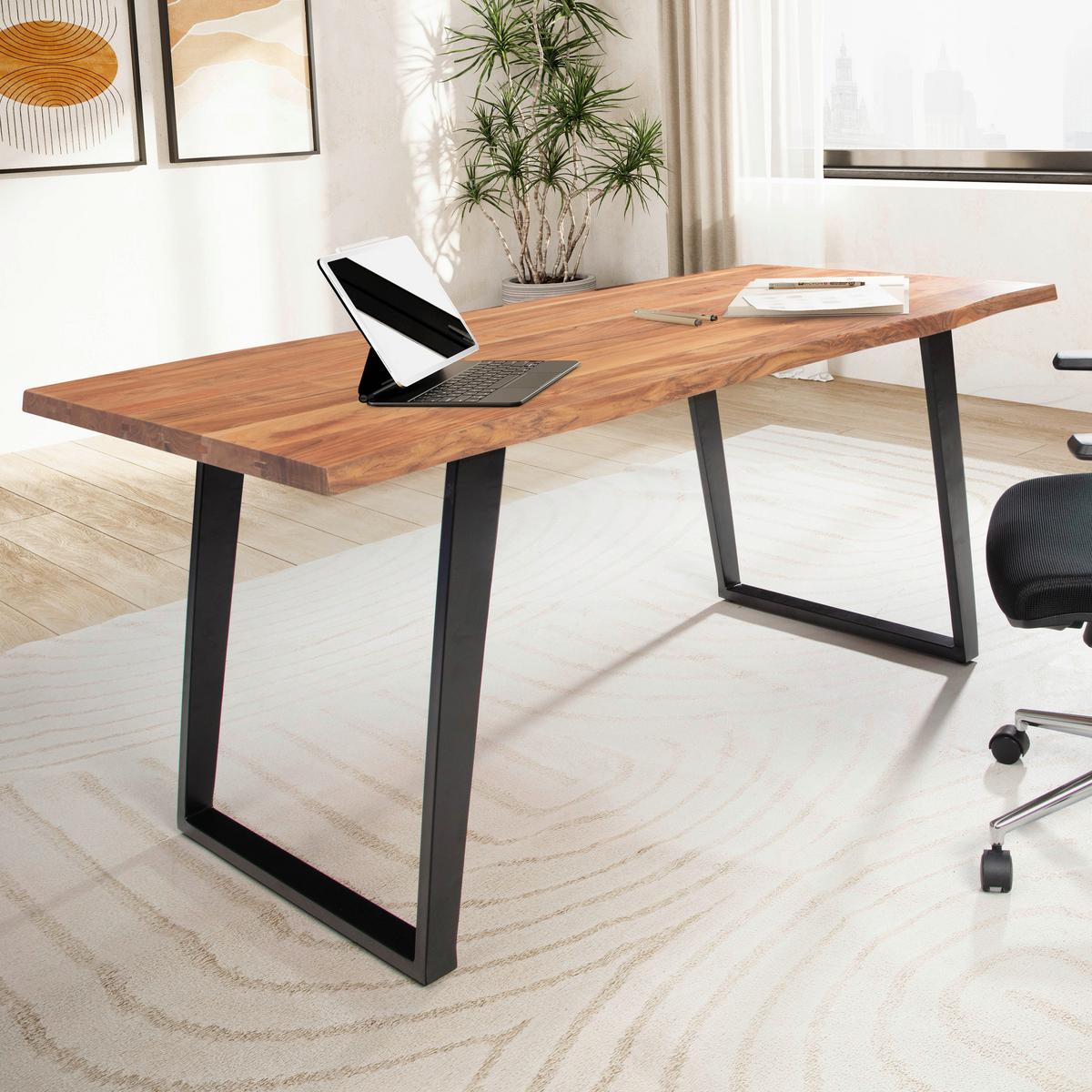 Schreibtisch Wl7.276 - Schwarz/Akaziefarben, MODERN, Holz/Metall (120/60/76cm) - MID.YOU