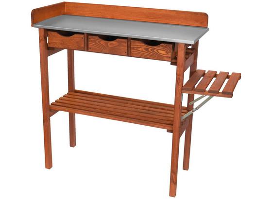 Pflanztisch 3 Schubladen, inkl. Eimer - Braun/Kieferfarben, KONVENTIONELL, Holz/Metall (115/90/38cm) Pflanztisch 3 Schubladen, inkl. Eimer - Braun/Kieferfarben, KONVENTIONELL, Holz/Metall (115/90/38cm)