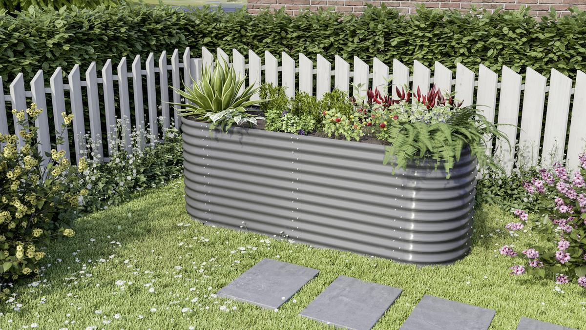 Hochbeet-erweiterung Vita 82,1x85,8x80 Cm, Oval, Grau - Grau, Basics, Metall (82,1/85,8/80cm)