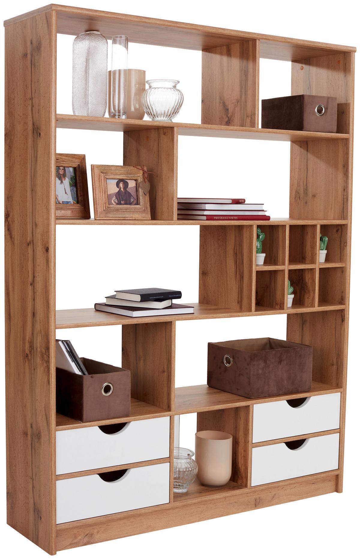 Regal mit Laden Meggy B 140 cm, Eiche Dekor - Eichefarben, MODERN, Holz (140/184/32cm)