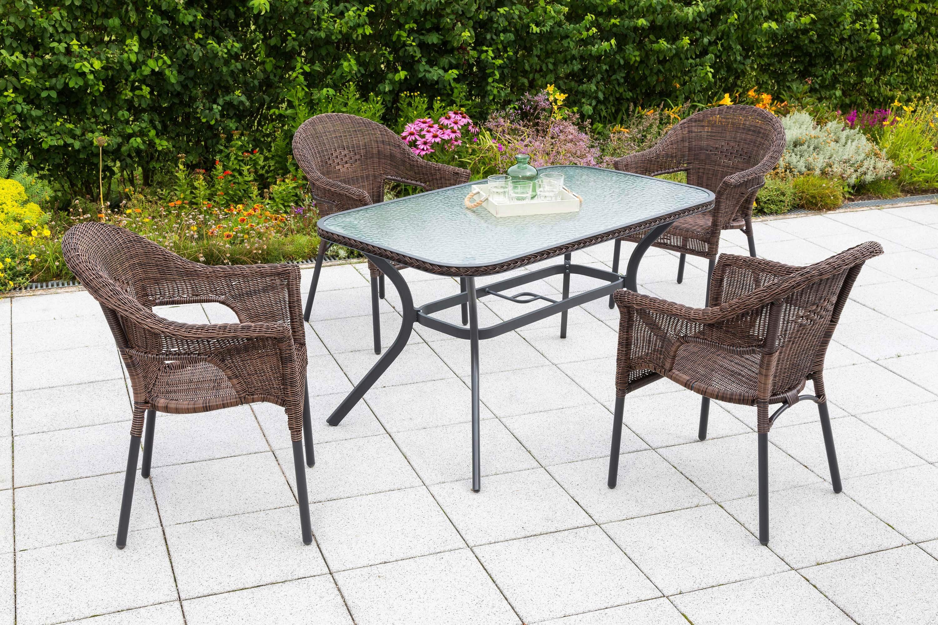 Gartentischgruppe Ravenna 5tlg. Set aus Aluminium - Dunkelbraun/Graphitfarben, KONVENTIONELL, Glas/Kunststoff - Gardenson