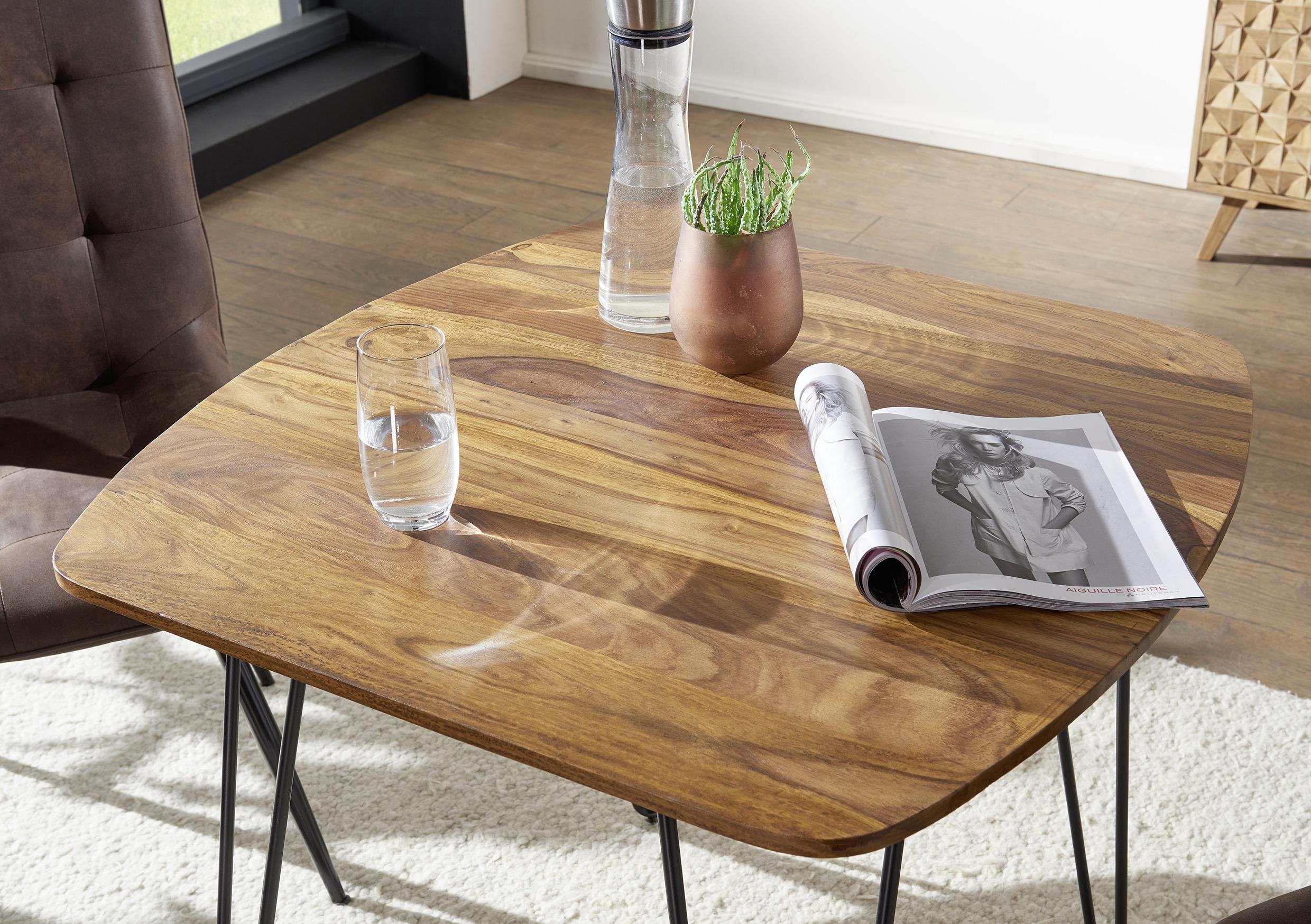 MID.YOU Esstisch mit Echtholz-Platte Kela 80x80 cm Sheesham/Schwarz