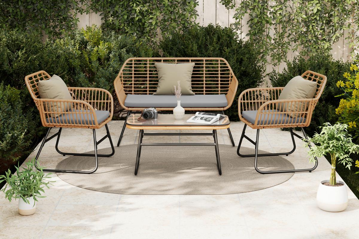 Loungegarnitur Bali - Naturfarben/Grau, MODERN, Glas/Kunststoff - Beldano