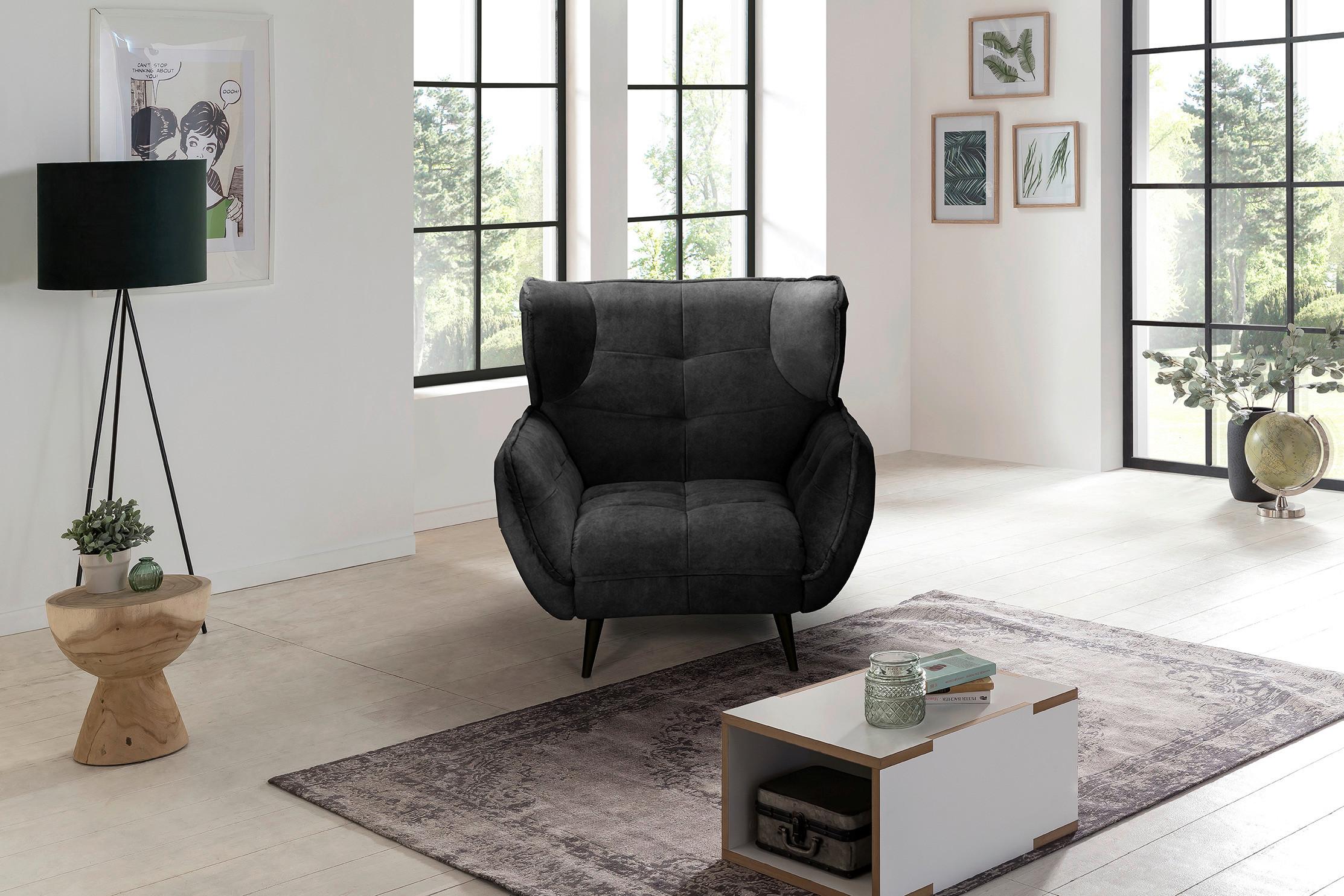 Široké křeslo Ariana, antracitové - černá/antracitová, Moderní, kov/textil (103/105/98cm)