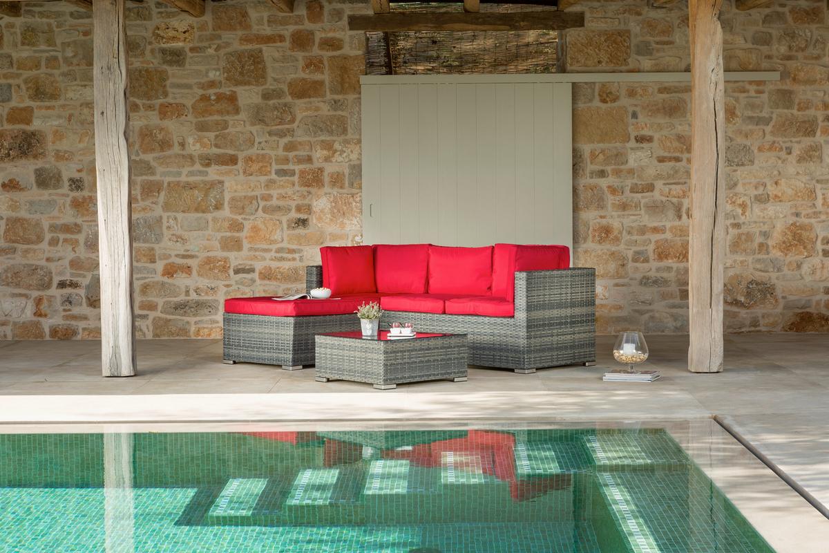 Lounge Garnitúra Leona - barna/piros, Modern, műanyag/üveg (146/199cm) - Luca Bessoni