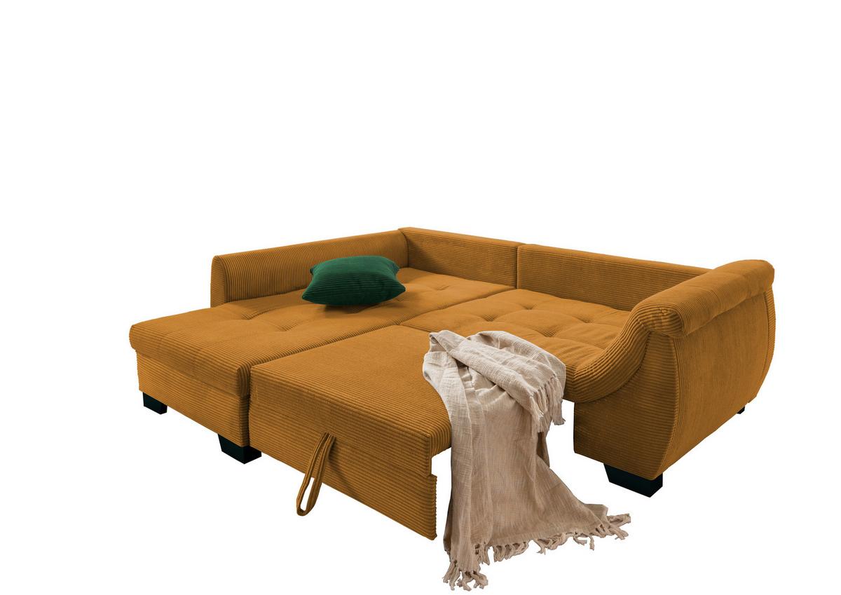 Ecksofa mit Schlaffunktion Flora Goldfarben Cord - Goldfarben/Schwarz, Design, Textil (190/250cm) - MID.YOU