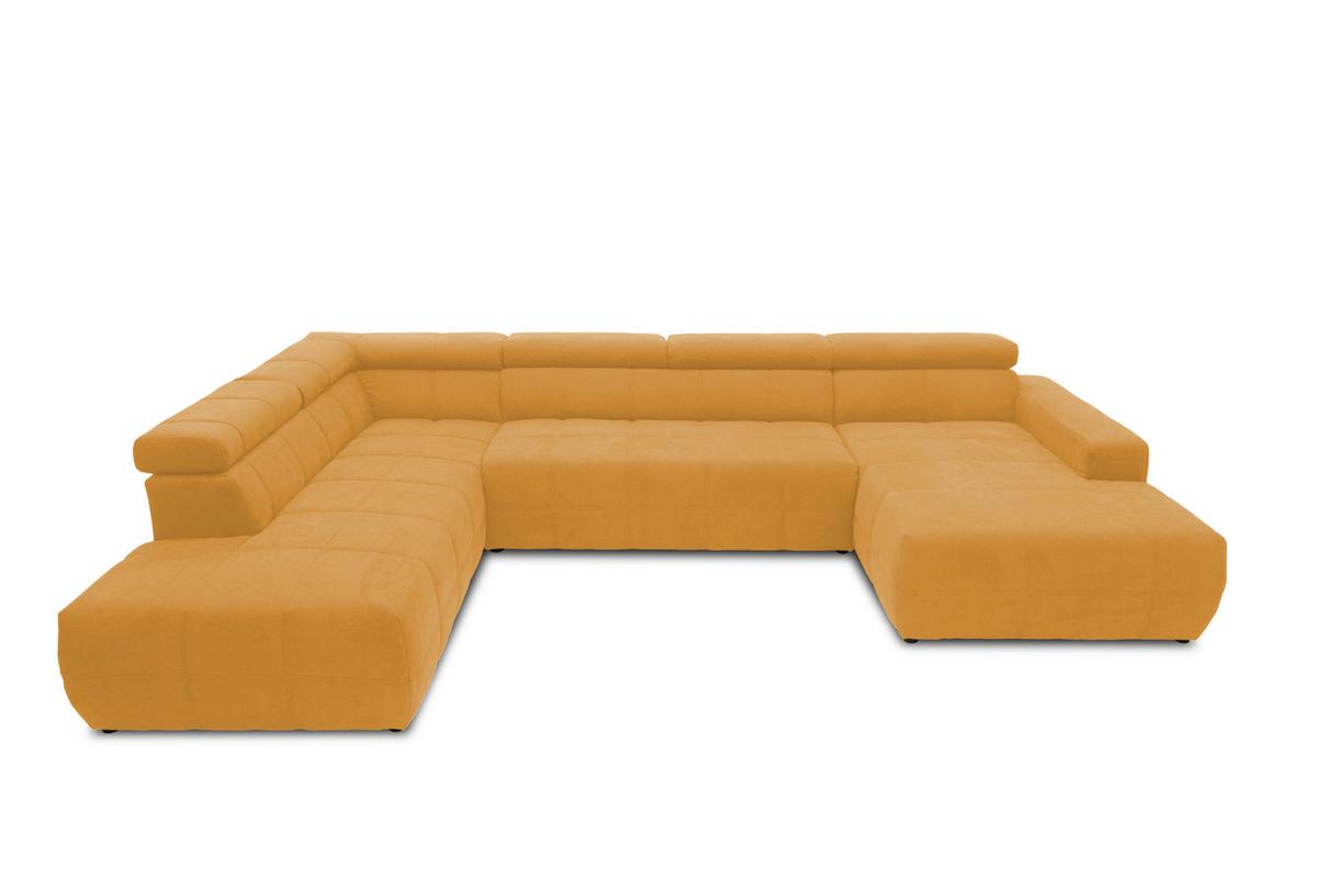 Wohnlandschaft Brandon mit Kopfteilverstellung Orange - Schwarz/Orange, Design, Textil (228/359/175cm) - MID.YOU