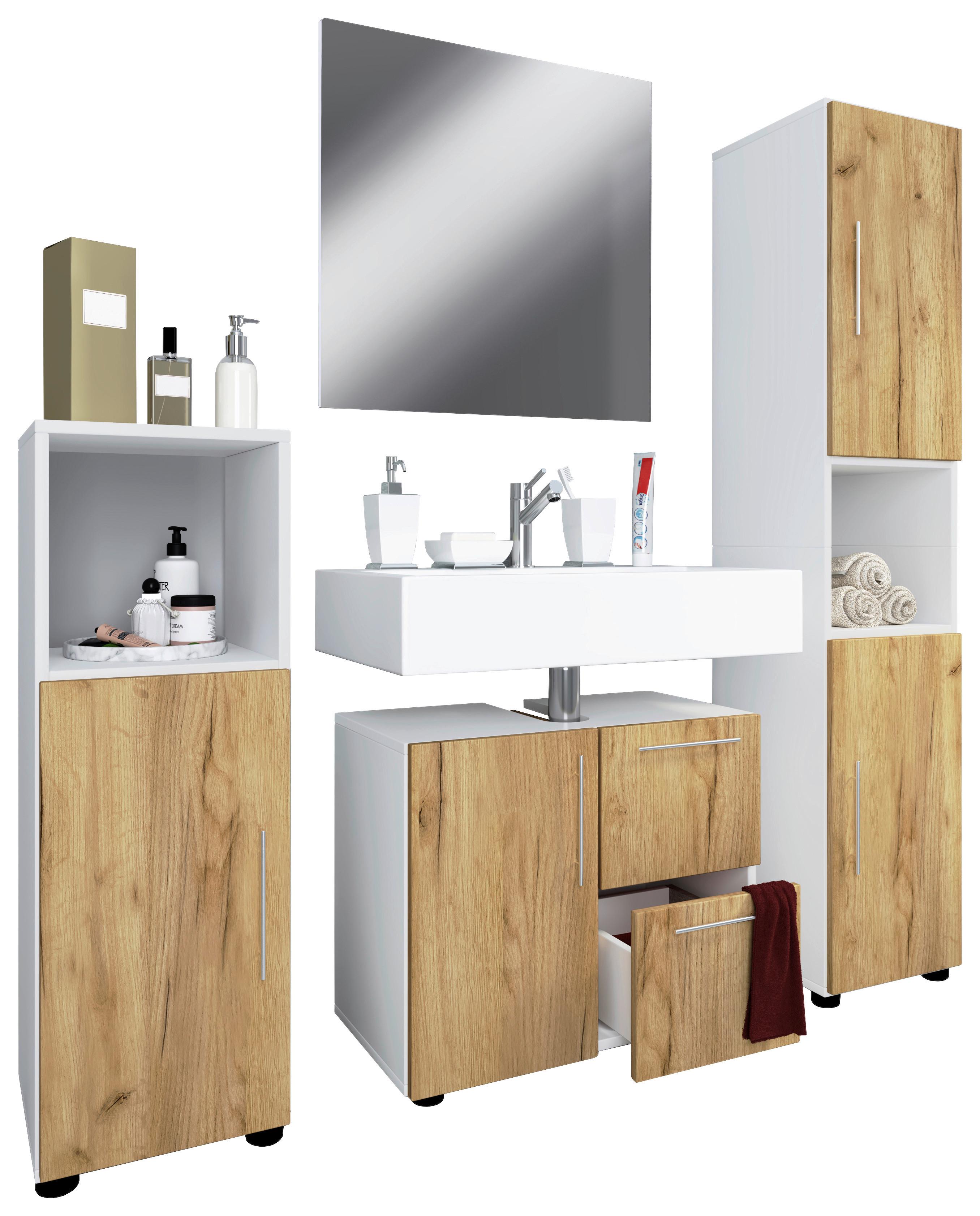 Badmöbel-Set 4-Tlg. Flandu 100cm Honig-Eiche - Honigeiche/Schwarz, MODERN, Holzwerkstoff (123cm) - MID.YOU