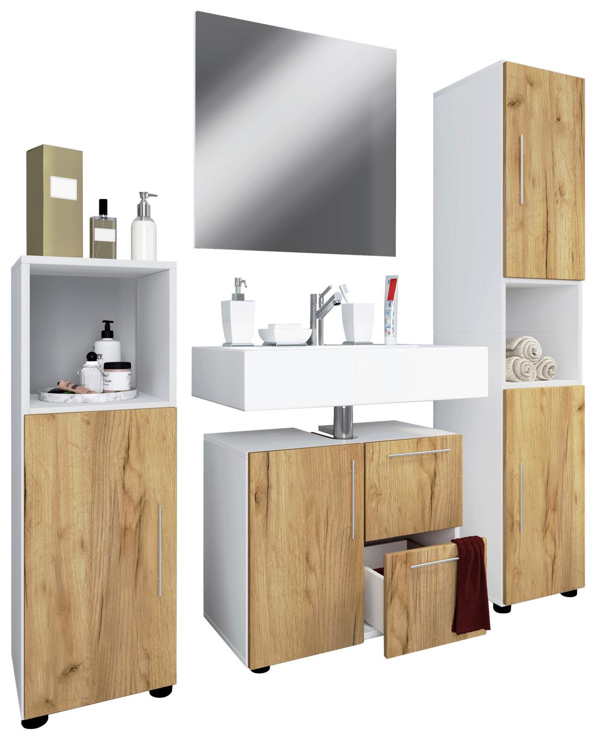 Badmöbel-Set 4-Tlg. Flandu 100cm Honig-Eiche - Honigeiche/Schwarz, MODERN, Holzwerkstoff (123cm) - MID.YOU