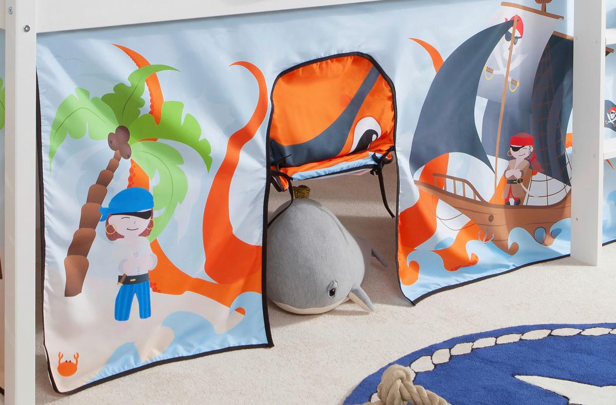 Hochbett Malte Weiß inkl. Rollrost, Matratze, 90x200 cm - Weiß/Naturfarben, Natur, Holz/Textil (90/200cm) - MID.YOU