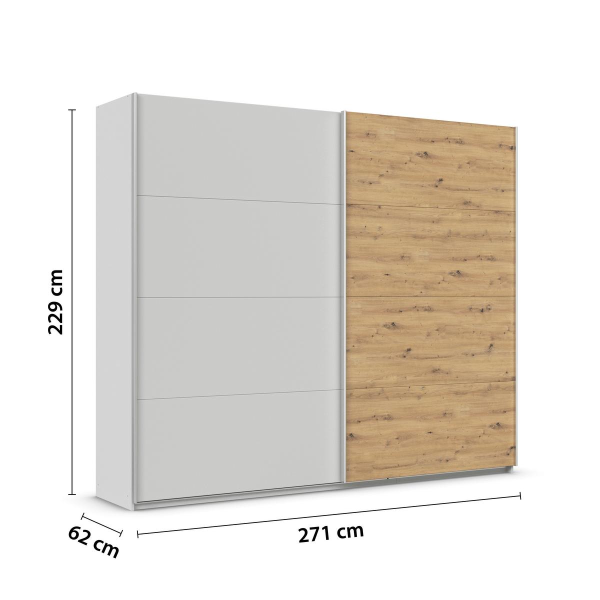 Schwebetürenschrank B: 271cm Feldkirch Seidengr/Eiche Dekor - Hellgrau/Eiche Artisan, MODERN, Holzwerkstoff (271/229/62cm)