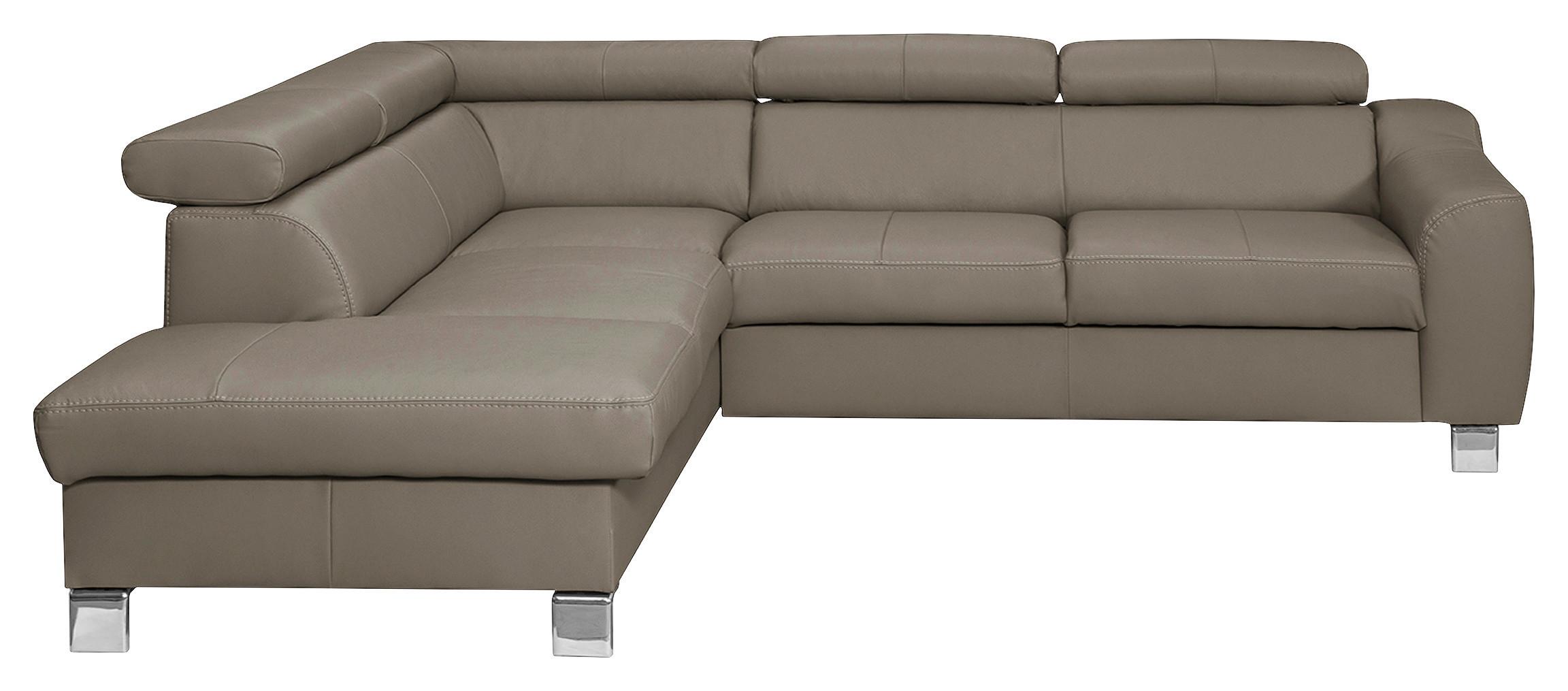 Ecksofa Aspen Taupe S: 208 Cm - Taupe/Chromfarben, Design, Leder/Textil (208/245cm) - Livetastic