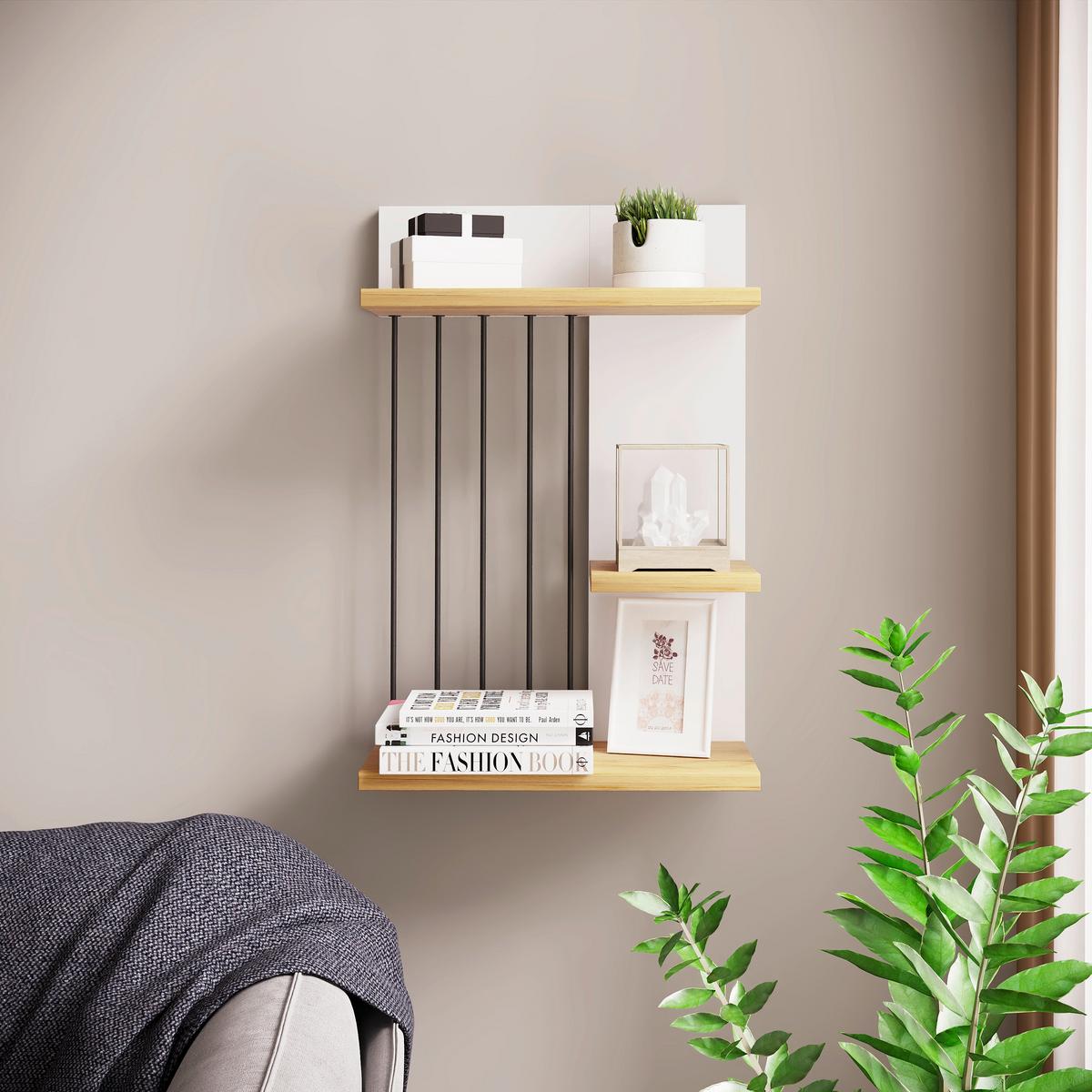 Wandboard Dolira Weiß/Eichefarben B: 40 cm - Eichefarben/Weiß, Design, Holzwerkstoff (40/60/19cm) - Livetastic