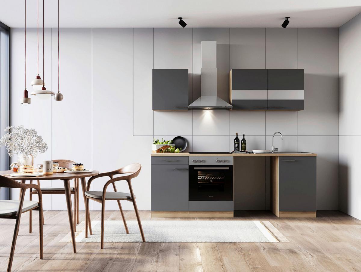 Küchenblock Merle Grau B: 220 Cm - Eichefarben/Grau, Basics, Glas/Holzwerkstoff (220cm) - Respekta