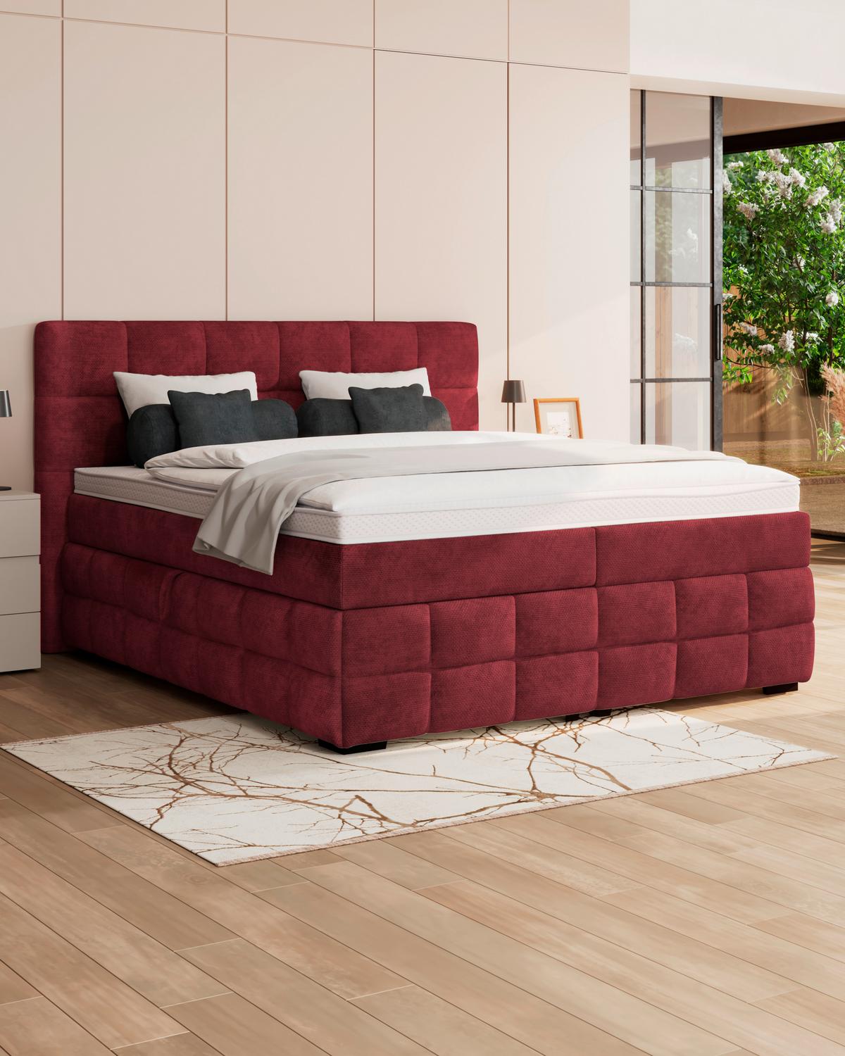 Čalouněná postel VEGA 180x200 cm, vínově červená - černá/vínově červená, Trend, dřevo/textil (180/200cm)