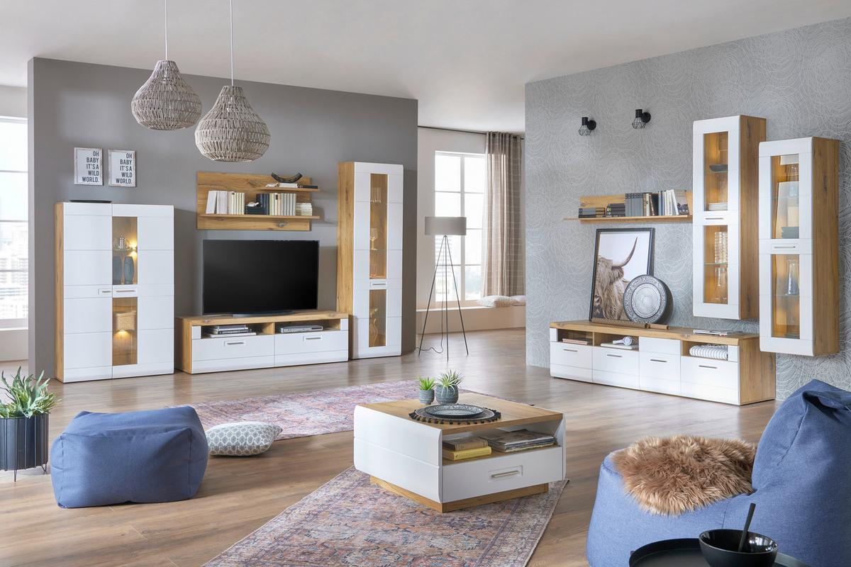 Couchtisch Auris Mit 2 Laden + Soft Close, Eiche Dekor/Weiß - MODERN, Holzwerkstoff (75/38,5/75cm) - Luca Bessoni