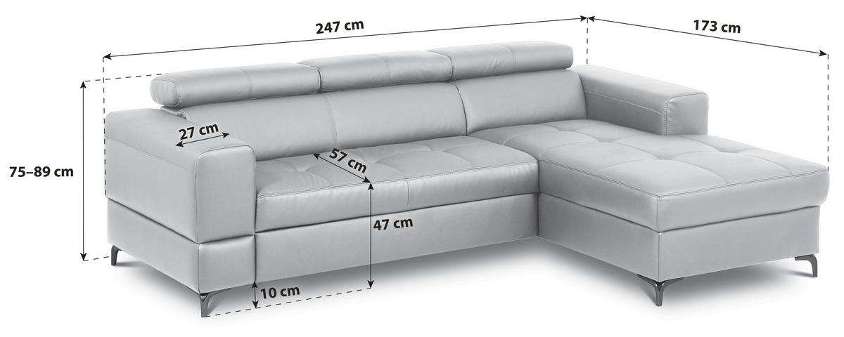 Ecksofa Torino Teilleder anthrazit 247x173 - Anthrazit/Schwarz, Design, Leder/Textil (247/173cm) - Livetastic