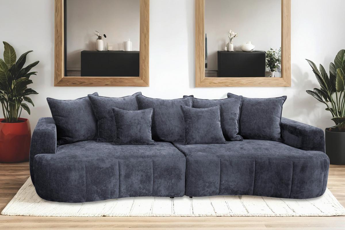 Boxspringsofa Berg - Schwarz/Dunkelblau, Trend, Textil (292/71-99/127cm) - Livetastic