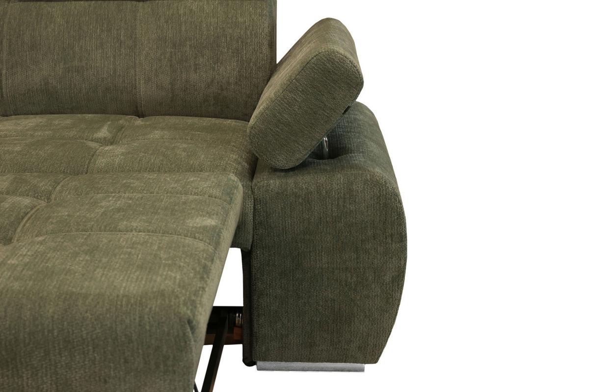 Rohová sedačka VEGAS, levá, lesní zelená žinylka - barvy stříbra/lesní zelená, Design, dřevo/textil (173/294cm)