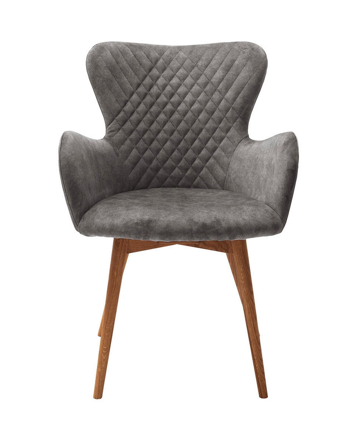 Armlehnstuhl Sarander Lichtgrau Echtholz-Beine - Wildeiche/Hellgrau, Basics, Holz/Textil (62/87/65cm) - MID.YOU