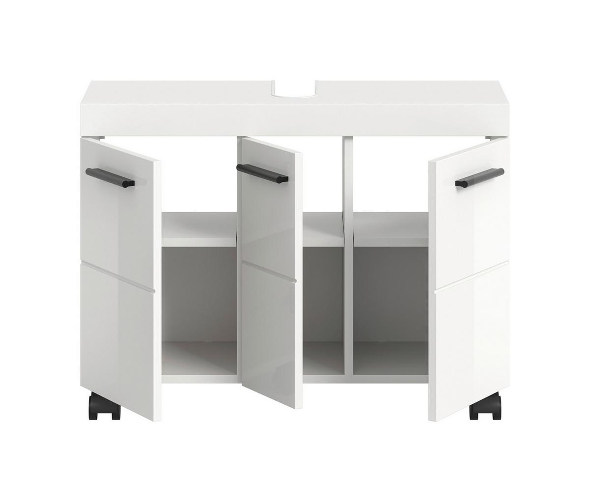 Waschbeckenunterschrank Nova Weiß B: 80cm - Weiß Hochglanz/Schwarz, Trend, Holzwerkstoff (80/58/30cm) - MID.YOU