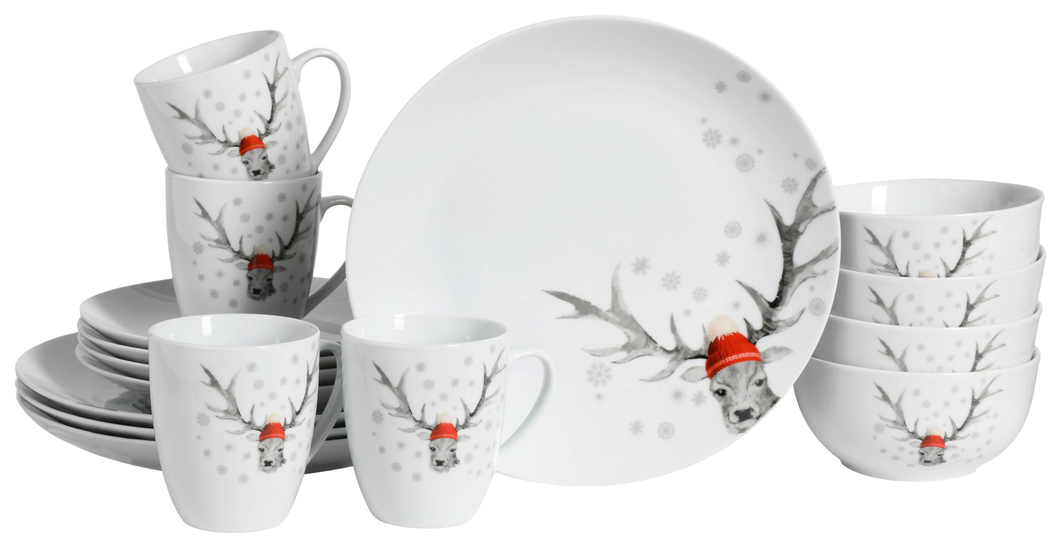 Kombiservice Luna Hirsch 16--Teilig., Weiß - Weiß, Basics, Keramik - Creatable
