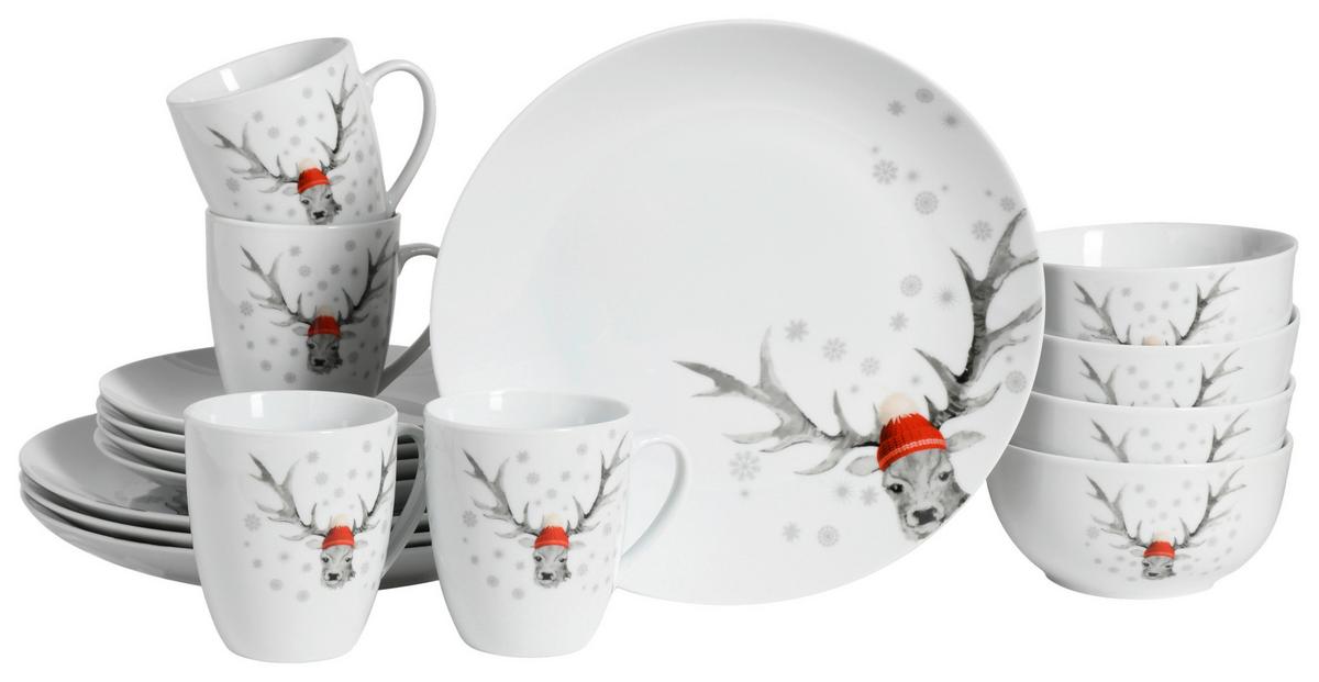 Kombiservice Luna Hirsch 16--Teilig., Weiß - Weiß, Basics, Keramik - Creatable