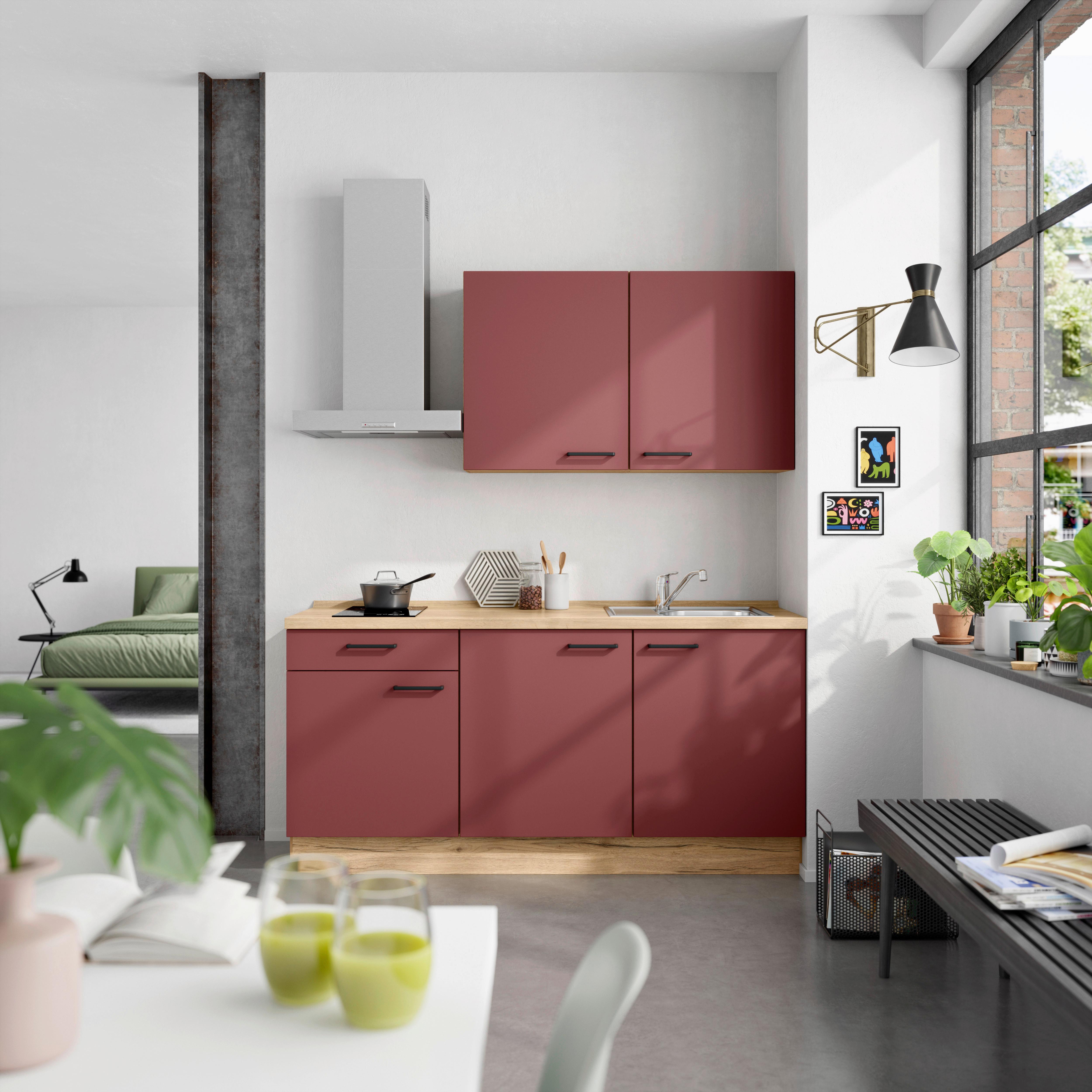 Küchenleerblock Easytouch Low-Line, L1 Links - Eichefarben/Rot, MODERN, Holzwerkstoff (180cm) - Nobilia