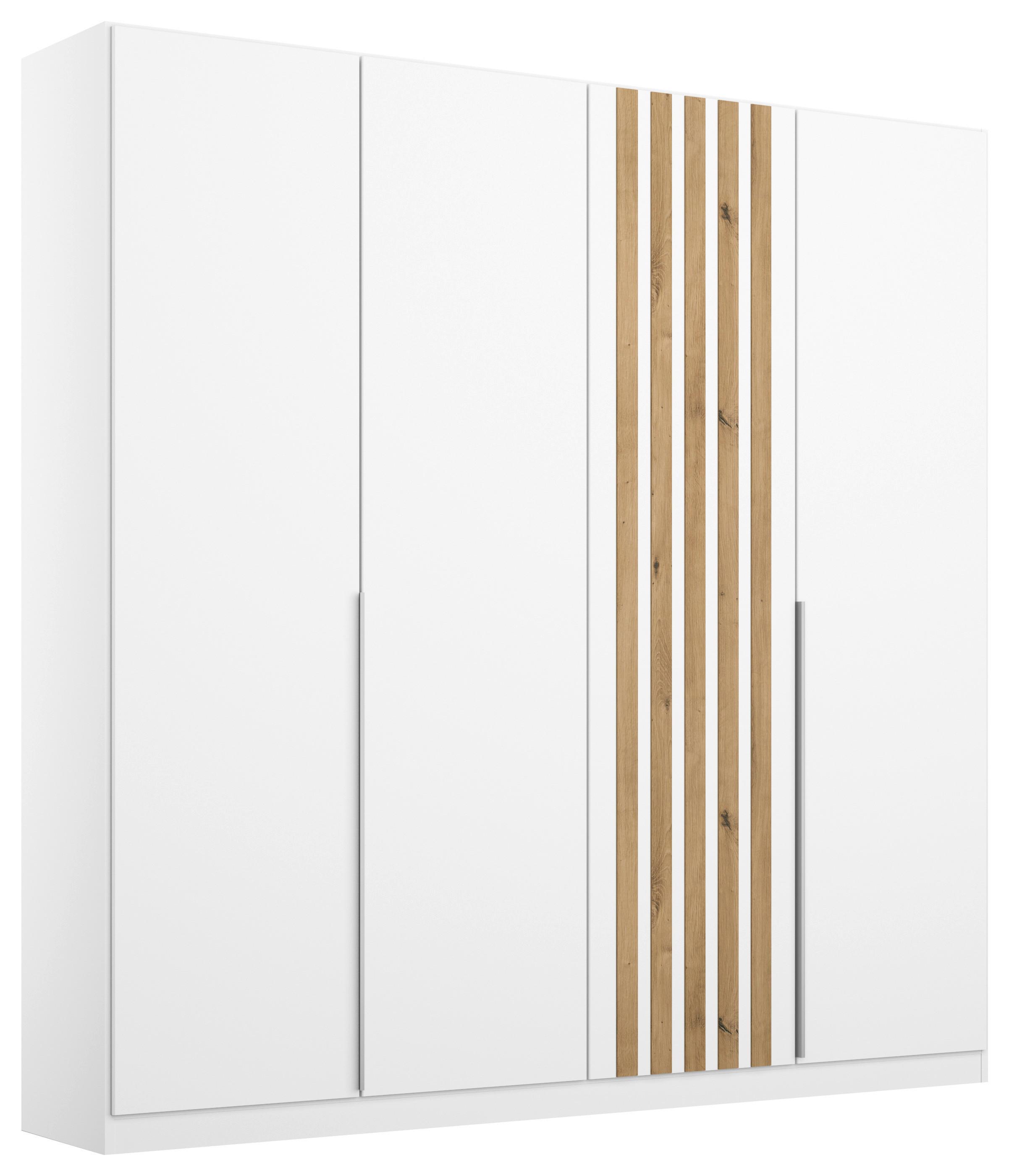 Drehtürenschrank 181 cm Lamella Weiß/Eiche Dekor
