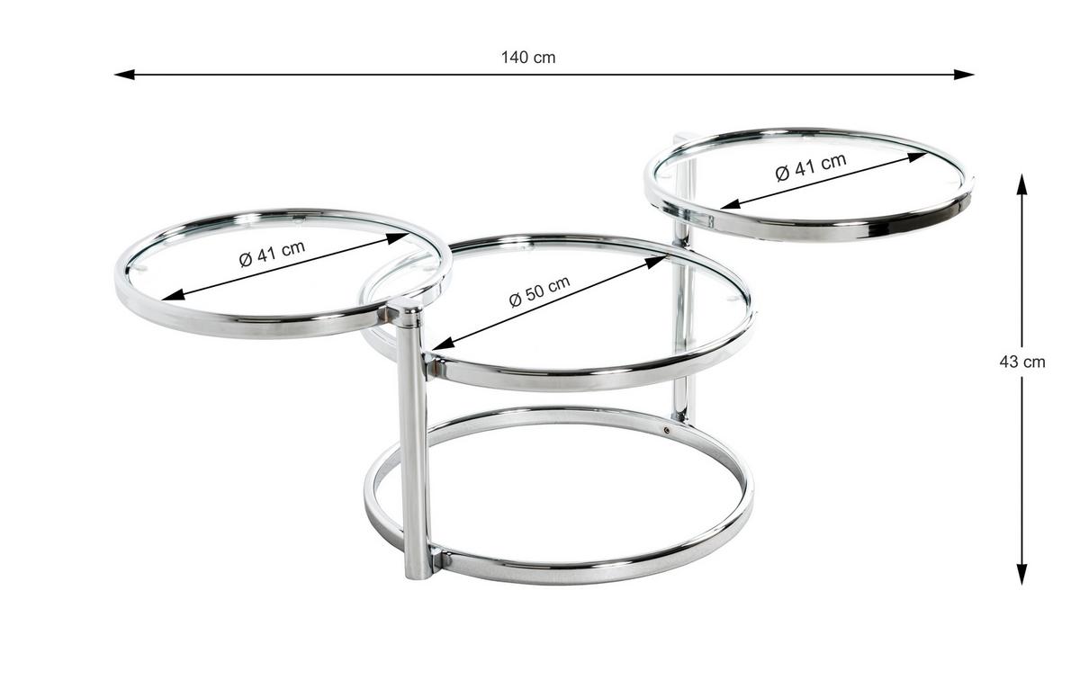 Couchtisch Rund Mit Glasplatte Chromfarben - Chromfarben, Basics, Glas/Metall (140/43/50cm)