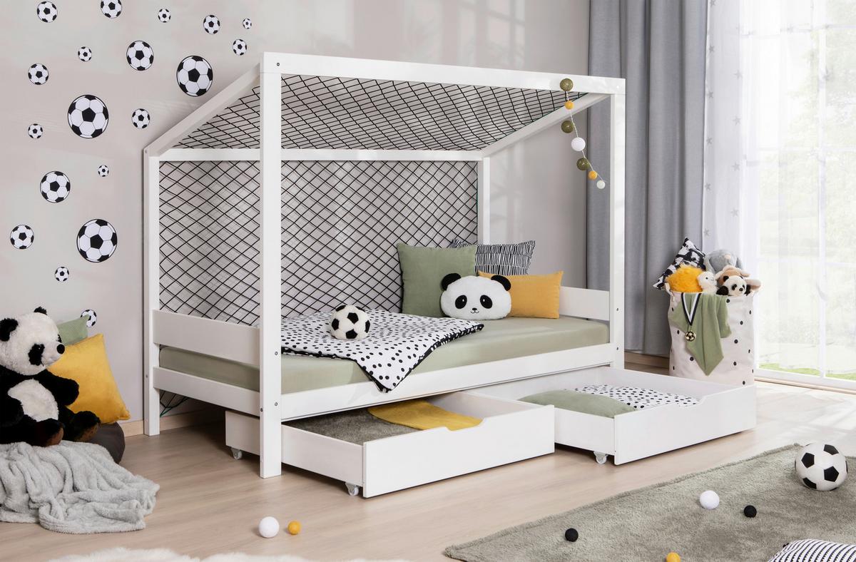 Bodenbett Mit Bettkasten 90x200 Cm Weiß - Weiß/Naturfarben, MODERN, Holz (90/200cm) - MID.YOU