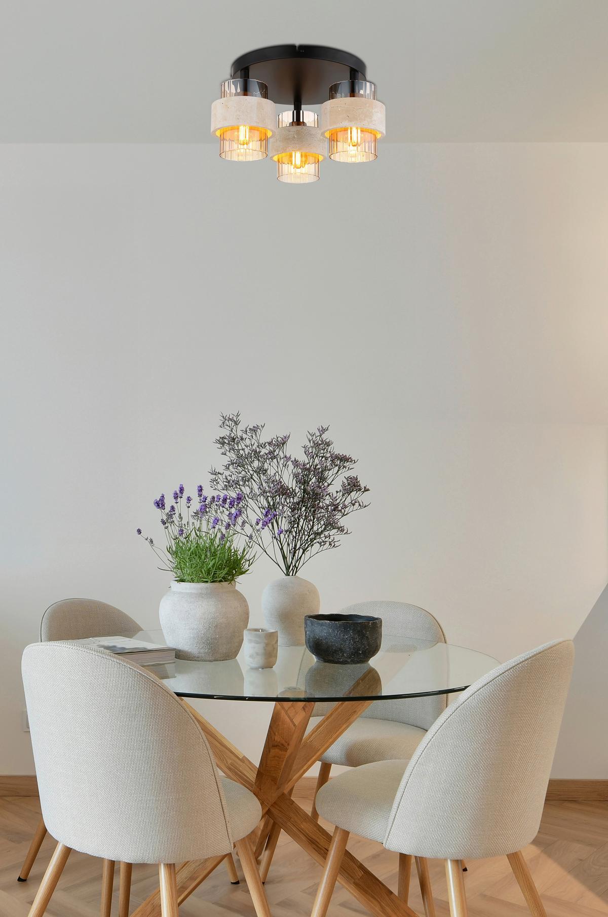 DECKENLEUCHTE Daren - Beige/Messingfarben, Design, Glas/Stein (37,5/20,5cm) - Globo