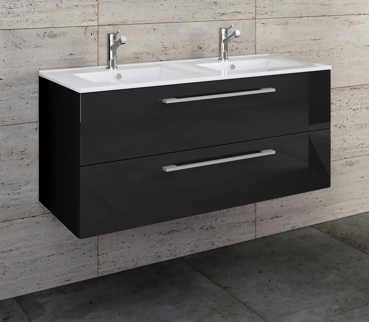 Badmöbel-Set 3-Tlg. Hängend Budasi 112 cm Schwarz - Schwarz, MODERN, Keramik/Holzwerkstoff (145cm) - MID.YOU