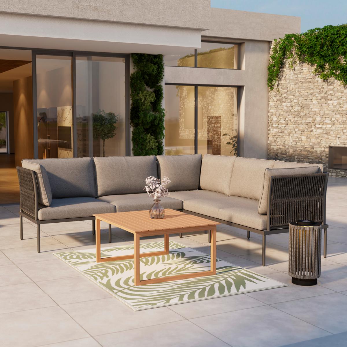 TERASOVÁ SEDACIA SÚPRAVA ELORA - farba akácie/prírodná farba, Modern, kov/textil (223/75/74cm) - Bessagi Garden