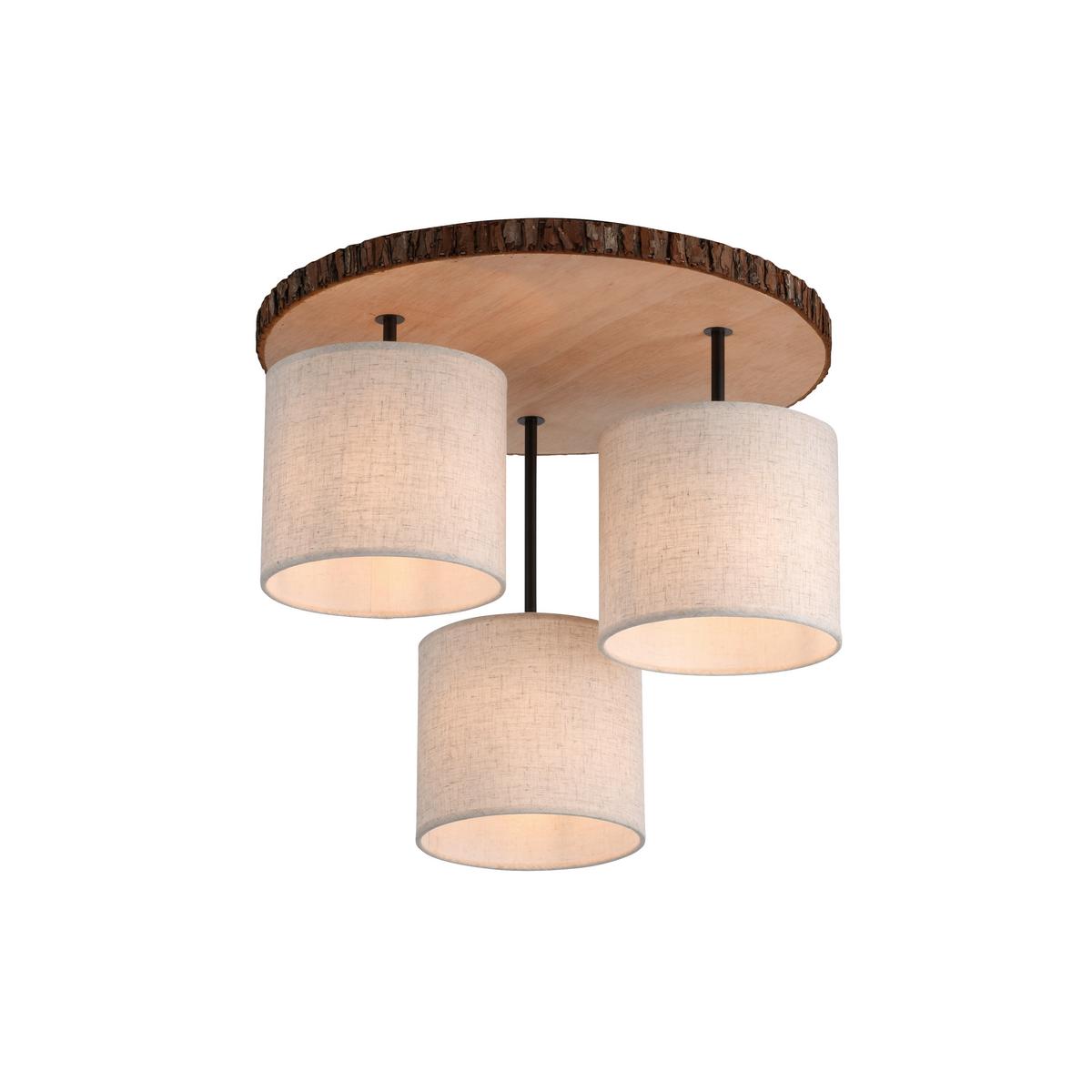 Deckenleuchte Bark Ø 50 Cm 3-Flammig Holz Rund - Beige/Braun, KONVENTIONELL, Kunststoff/Textil (26-120/50/45cm)