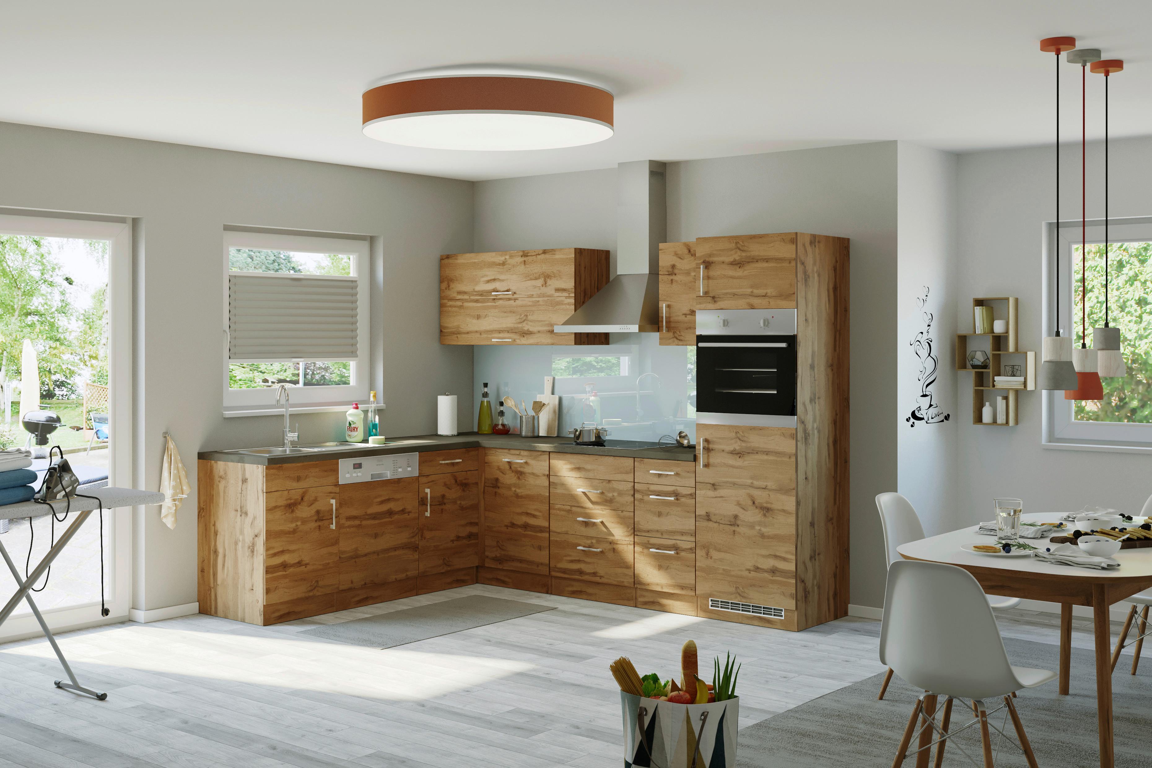 Eckküche Winkelblock Mit Geräten 270x210 cm Eichefarben - Schieferfarben/Eiche Wotan, MODERN, Holzwerkstoff (210/270cm) - Held