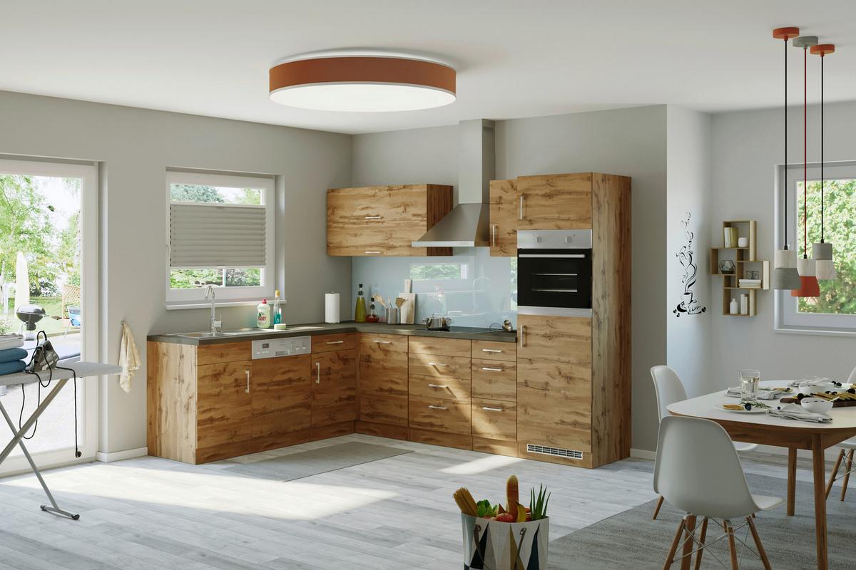 Eckküche Winkelblock Mit Geräten 270x210 Cm Eichefarben - Schieferfarben/Eiche Wotan, MODERN, Holzwerkstoff (210/270cm) - Held