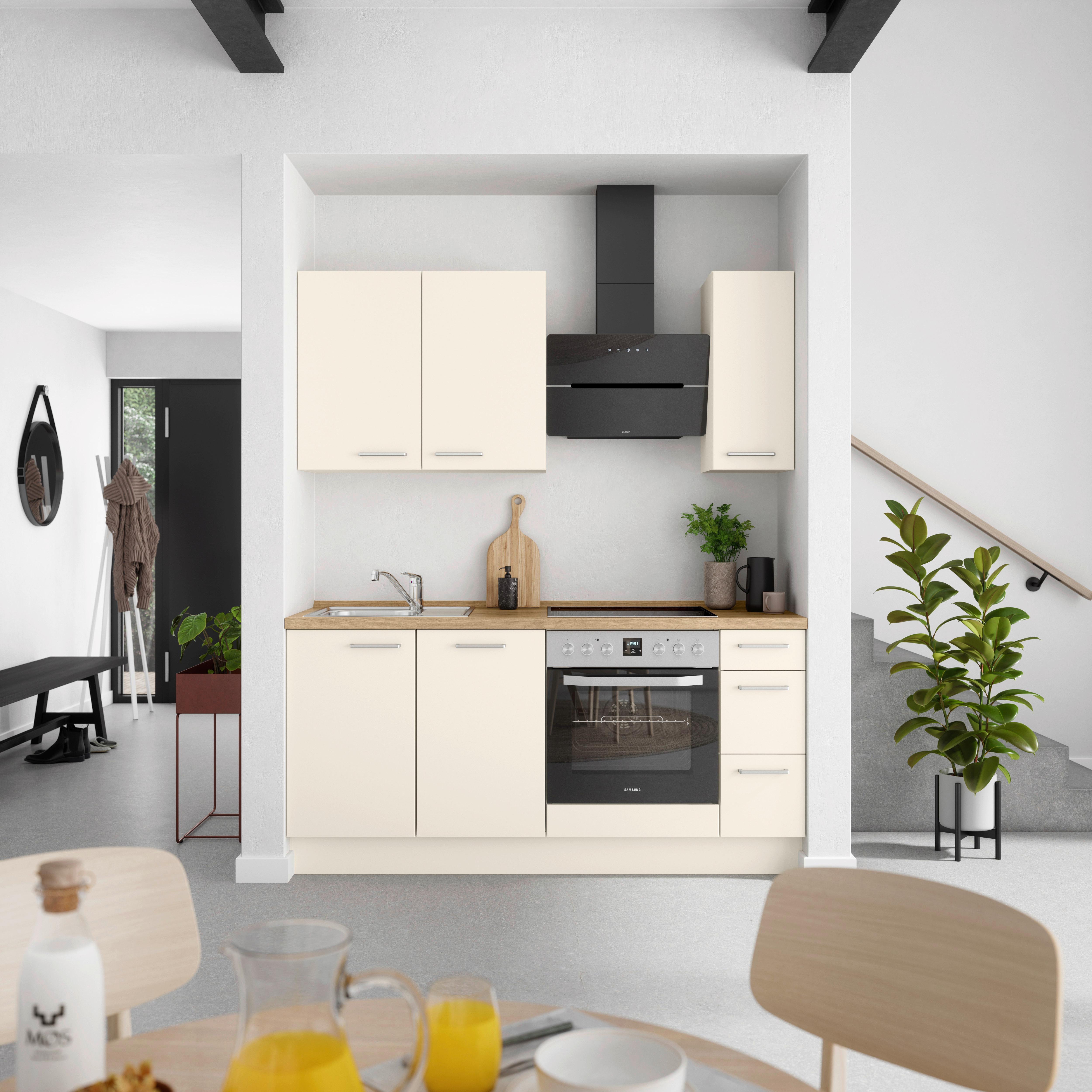Kuchyňská linka 180 cm, magnólia matná - barvy dubu/magnolie, Moderní, kov/kompozitní dřevo (180cm) - Nobilia