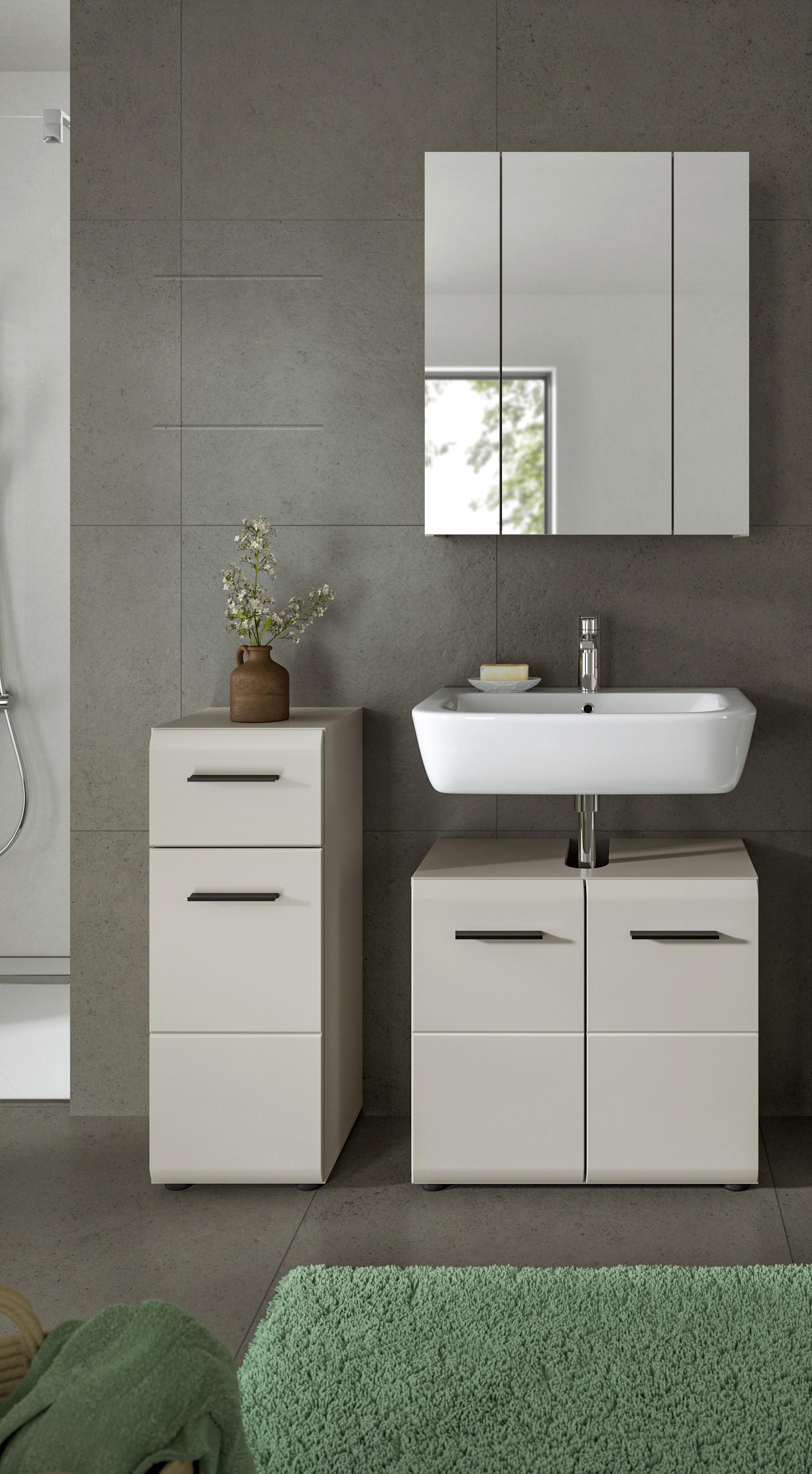Badezimmer Ice Kaschmir B: 90cm - Kaschmir/Schwarz, Trend, Glas/Holzwerkstoff (90cm) - MID.YOU