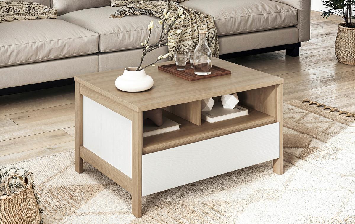 Couchtisch Stranda Weiß B: 80cm - Eichefarben/Weiß, Design, Holzwerkstoff (80/46/60cm) - MID.YOU