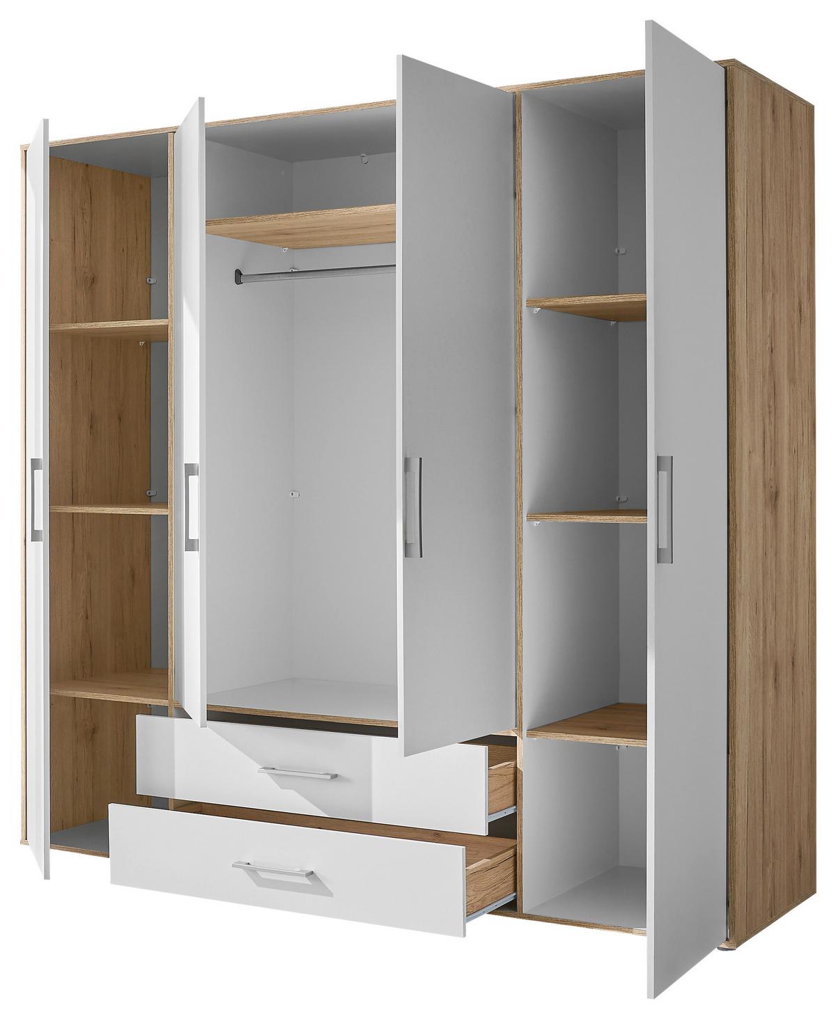 Kleiderschrank 4trg Lembo Artisan Eiche/weiß 206cm - Weiß/Eiche Artisan, Basics, Holzwerkstoff (206/195/60cm)