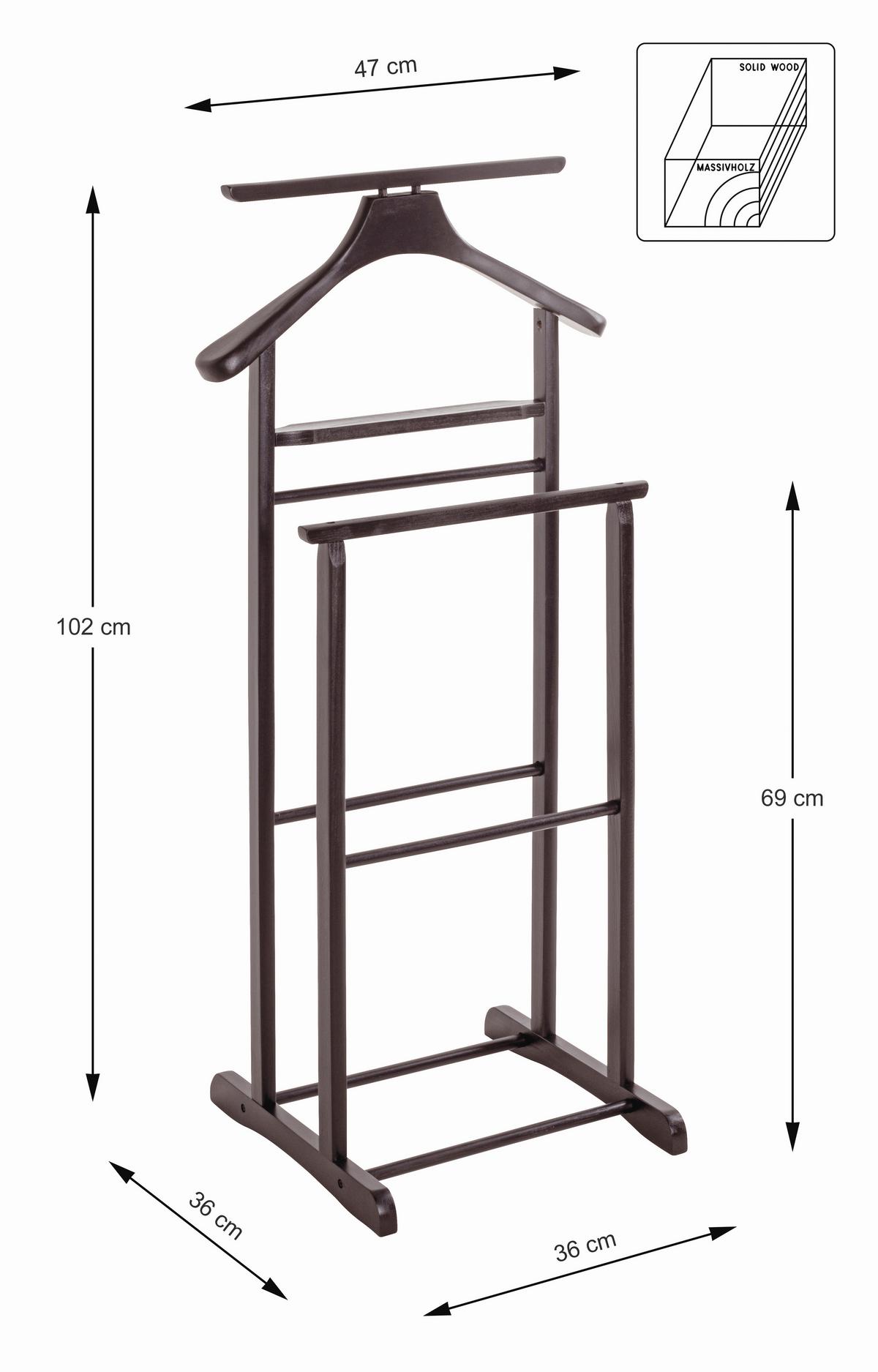 Herrendiener Gent B: 47 cm mit Hosenbügel Holz Braun - Braun, Basics, Holz (47/102/36cm)