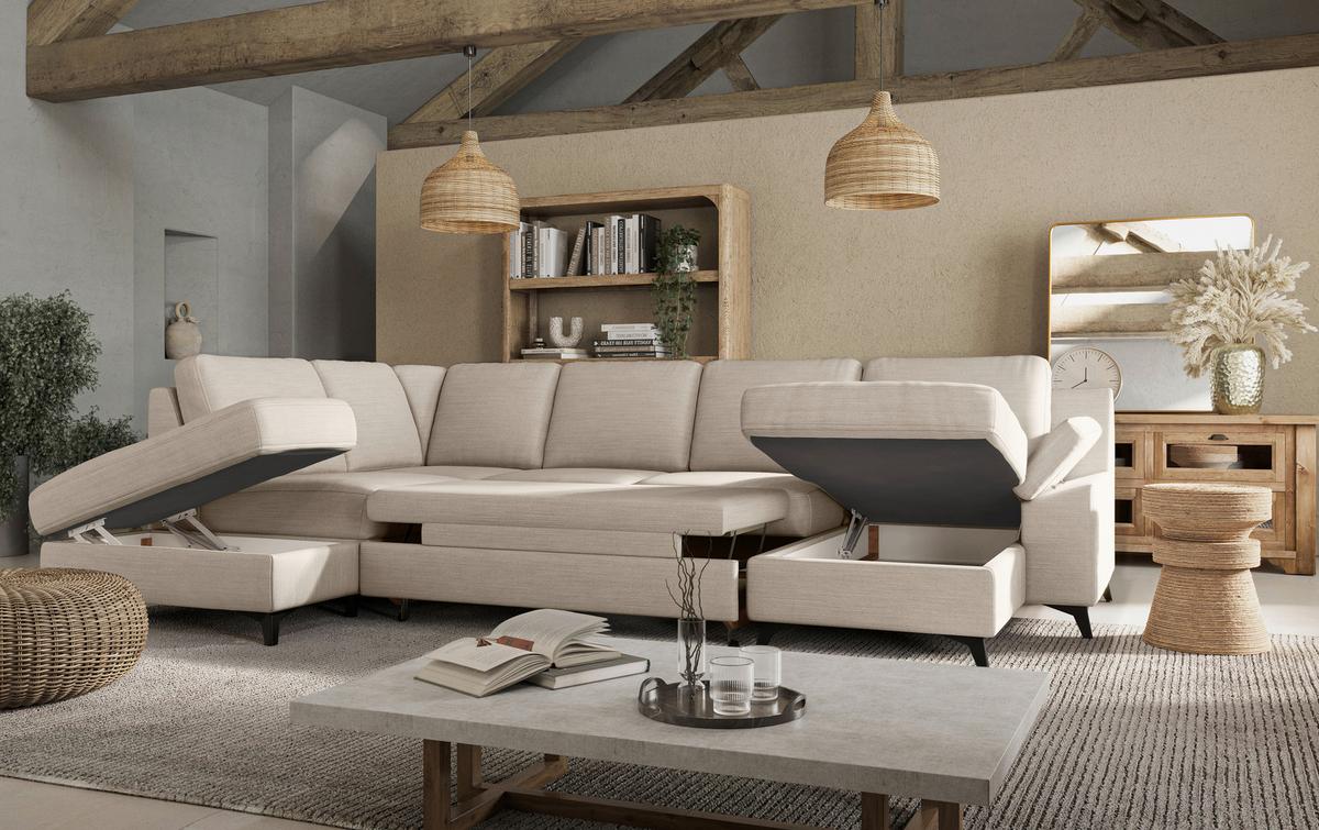 Wohnlandschaft Boom, Beige 204x309x156 cm - Beige/Schwarz, KONVENTIONELL, Textil (204/309/156cm) - Cotta