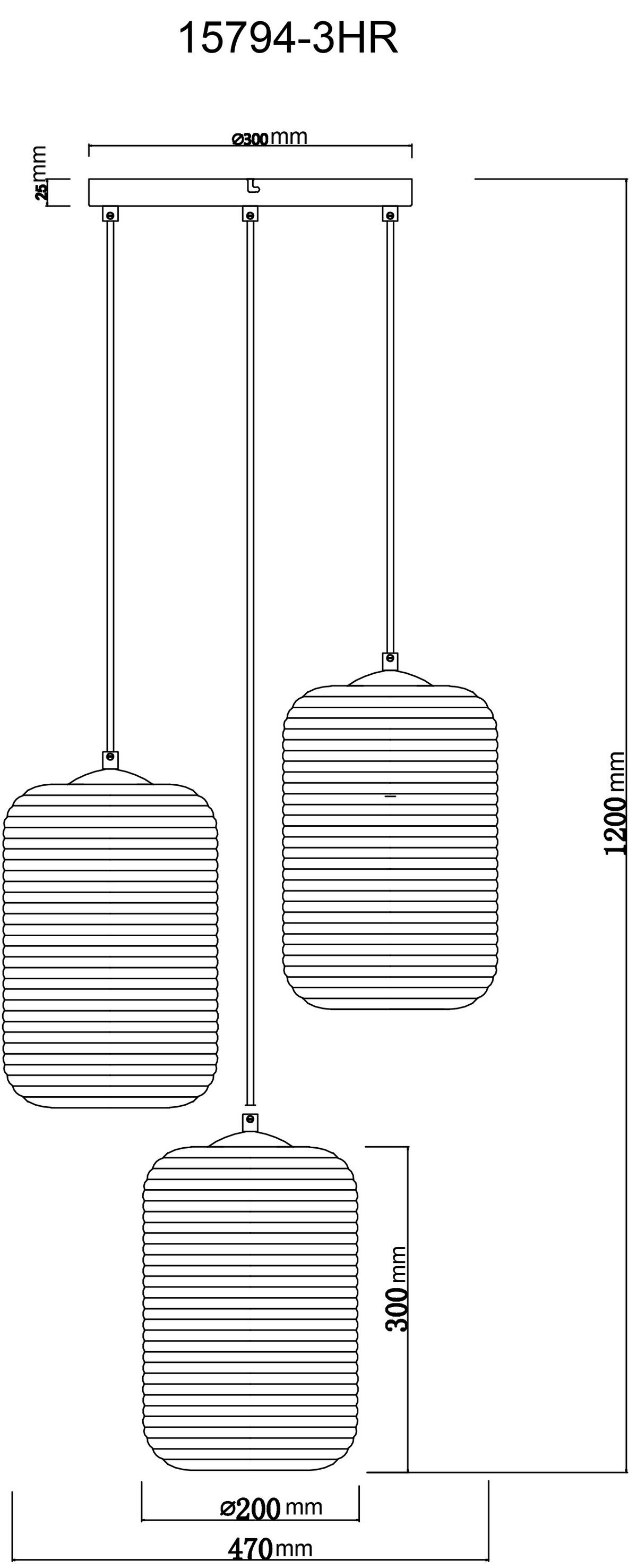 Hängeleuchte 15794-3hr Jefrey - Schwarz/Grau, Basics, Glas/Kunststoff (47/120cm) - Globo