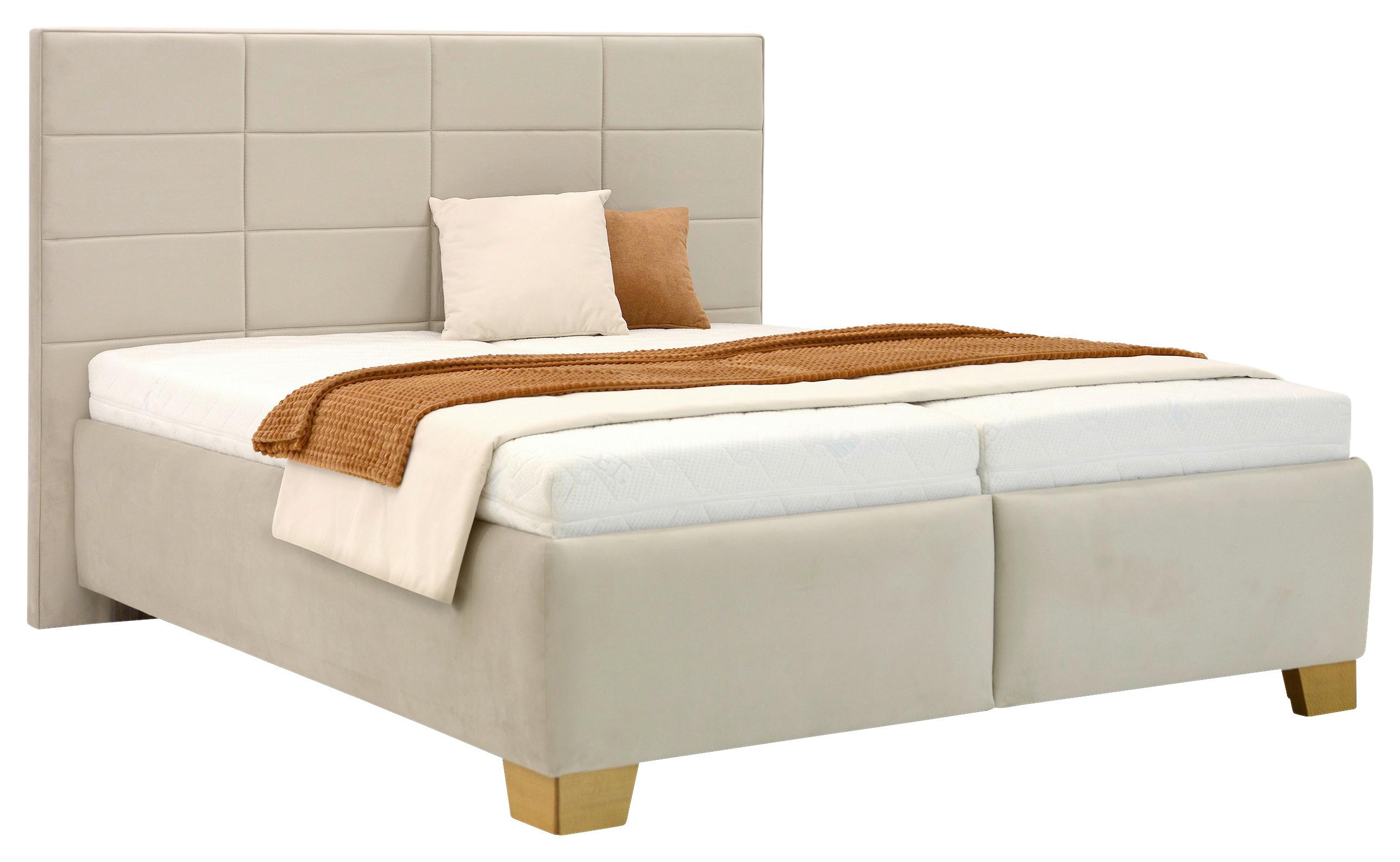 Čalouněná postel OLYMPIA 160x200, krémová - krémová/barvy ořechu, Moderní, dřevo/textil (160/200cm)