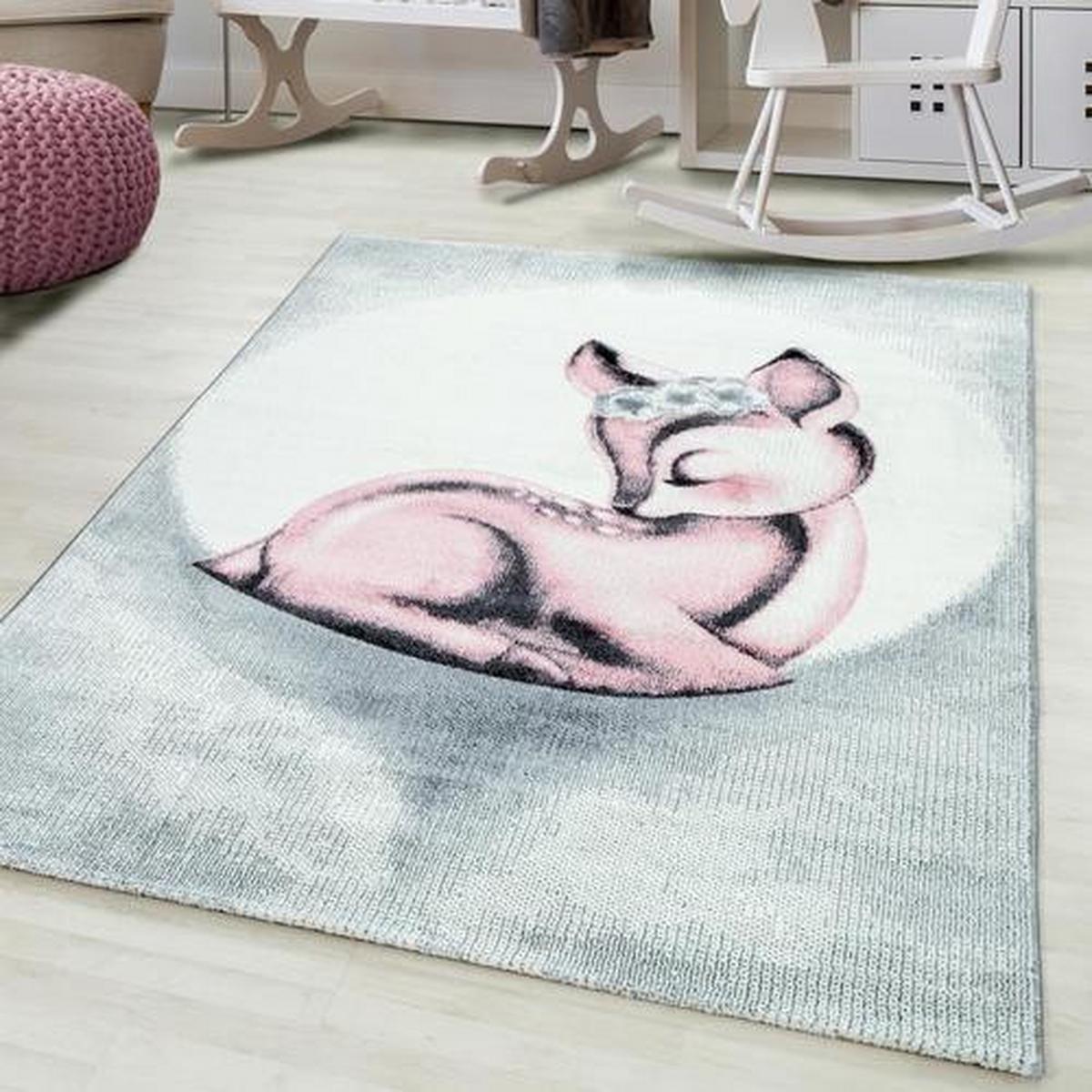 Kinderteppich Rehkitz Pink Bambi 120x170 cm - Rosa, Trend, Textil (120/170cm)
